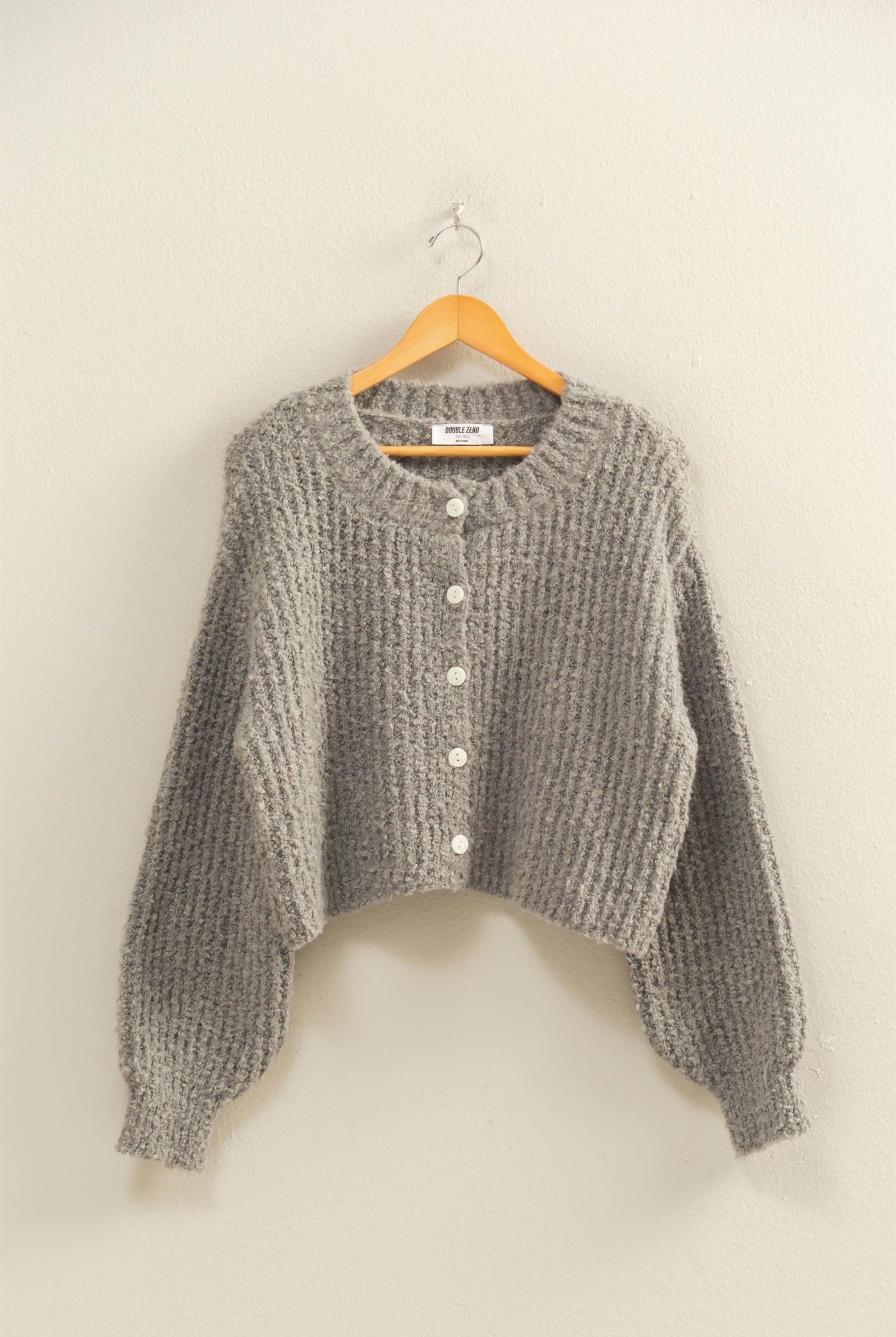 Wholesale Fluffy Knit Button-Up Cardigan Sweater Cardigans DZ25E592 HEATHER GRAY DOUBLE ZERO