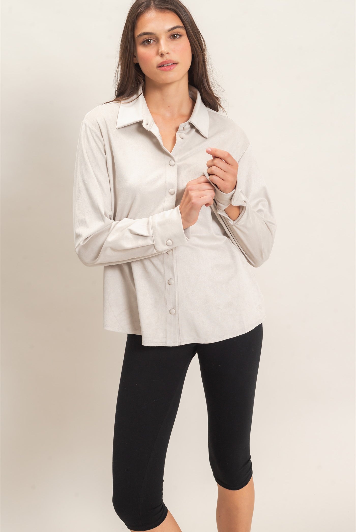 Wholesale Suede Button-Up Shirt Shirts HF26F083 ECRU HYFVE