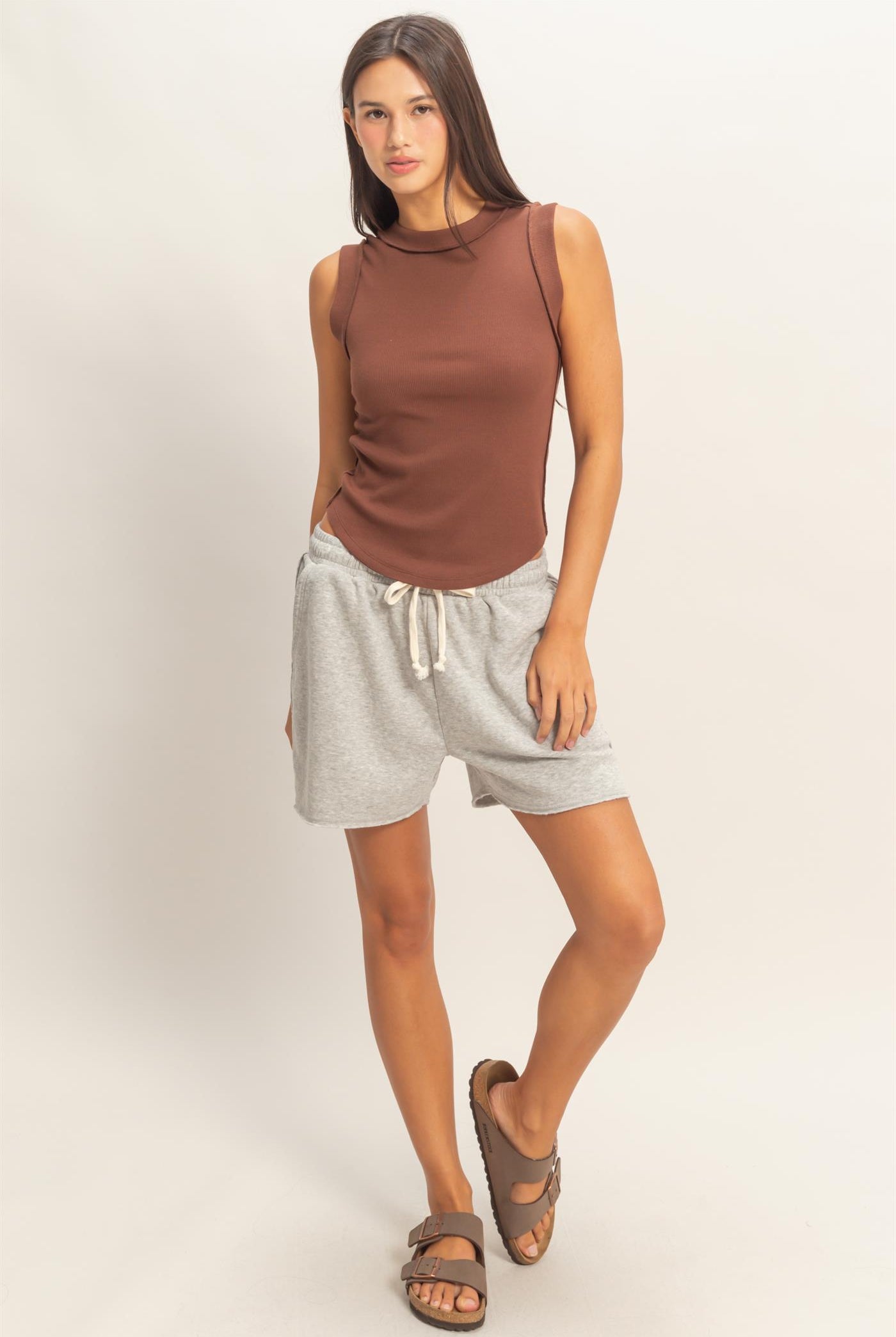 Wholesale Seam Detail Tank Top Tank Tops DZ26A369 CHOCOLATE DOUBLE ZERO