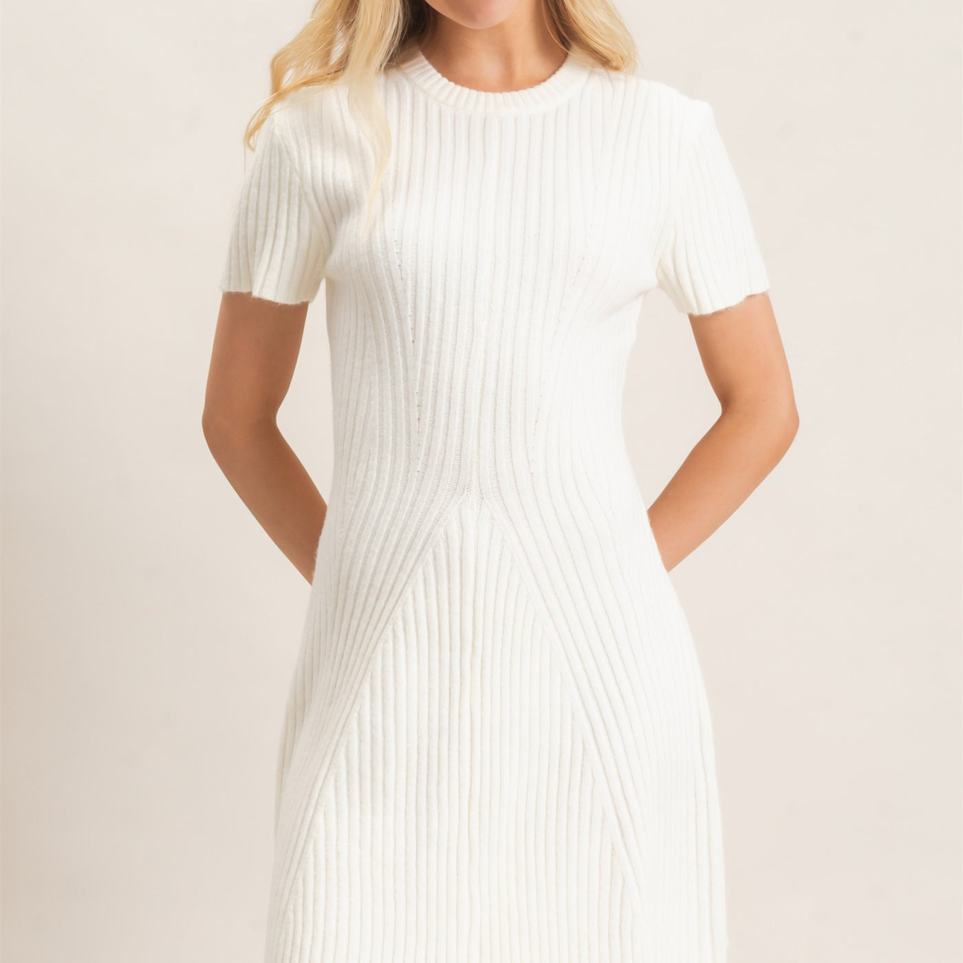 Wholesale Ribbed Crew Neck Dress Dresses HF26C989 CREAM HYFVE