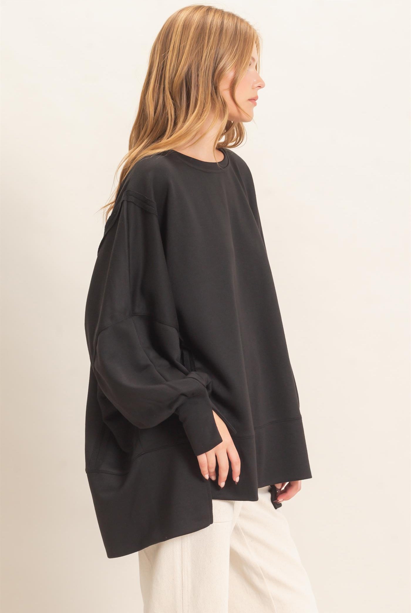 Wholesale Oversized Crew Neck Sweatshirt Sweatshirts HF26F132 BLACK HYFVE