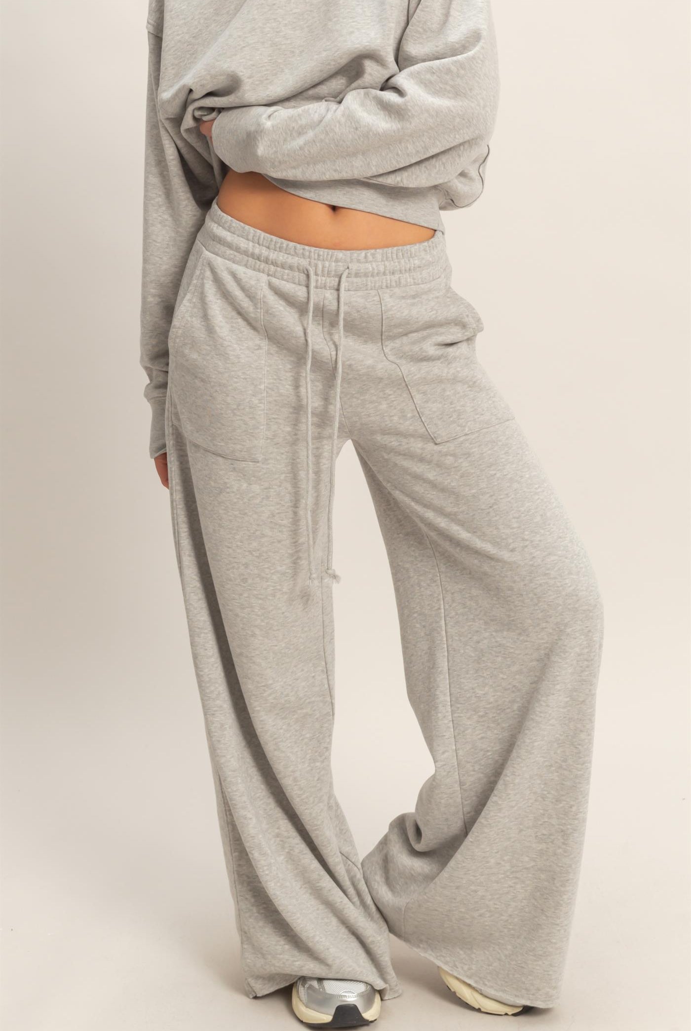 Wholesale Burnout French Terry Wide-Leg Pants Pants DZ26A259 HEATHER GRAY DOUBLE ZERO