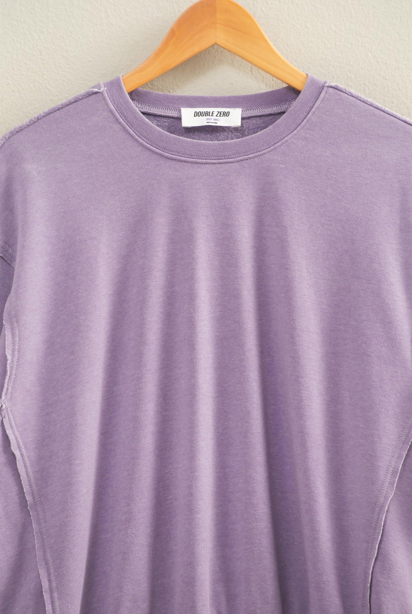 Wholesale Raw Edge Detail Burnout Sweatshirt Sweatshirts DZ26A048 DUSTY PURPLE DOUBLE ZERO