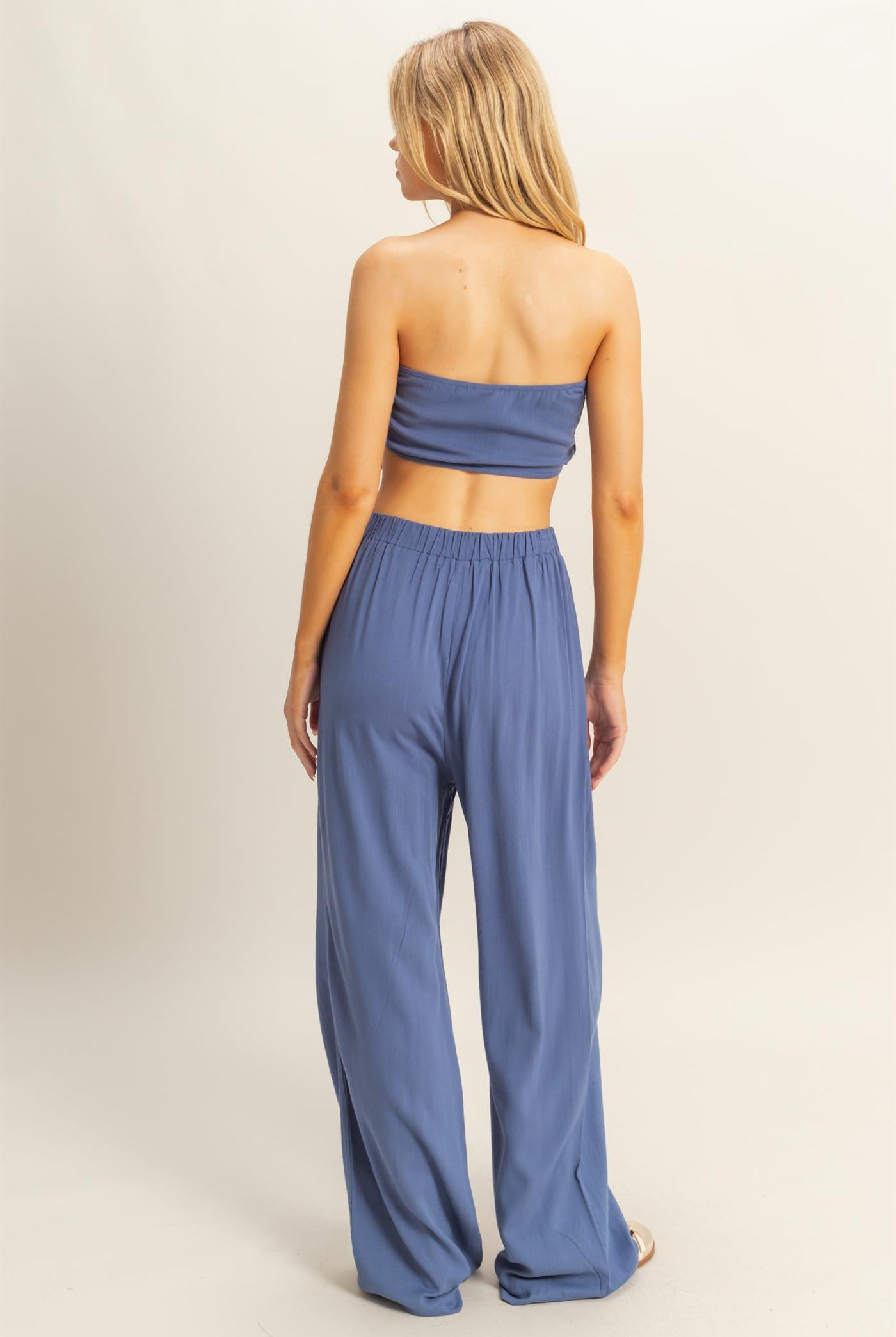 Wholesale Stretch Linen Top And Pants Set Clothing HF25E016-SET NAVY HYFVE