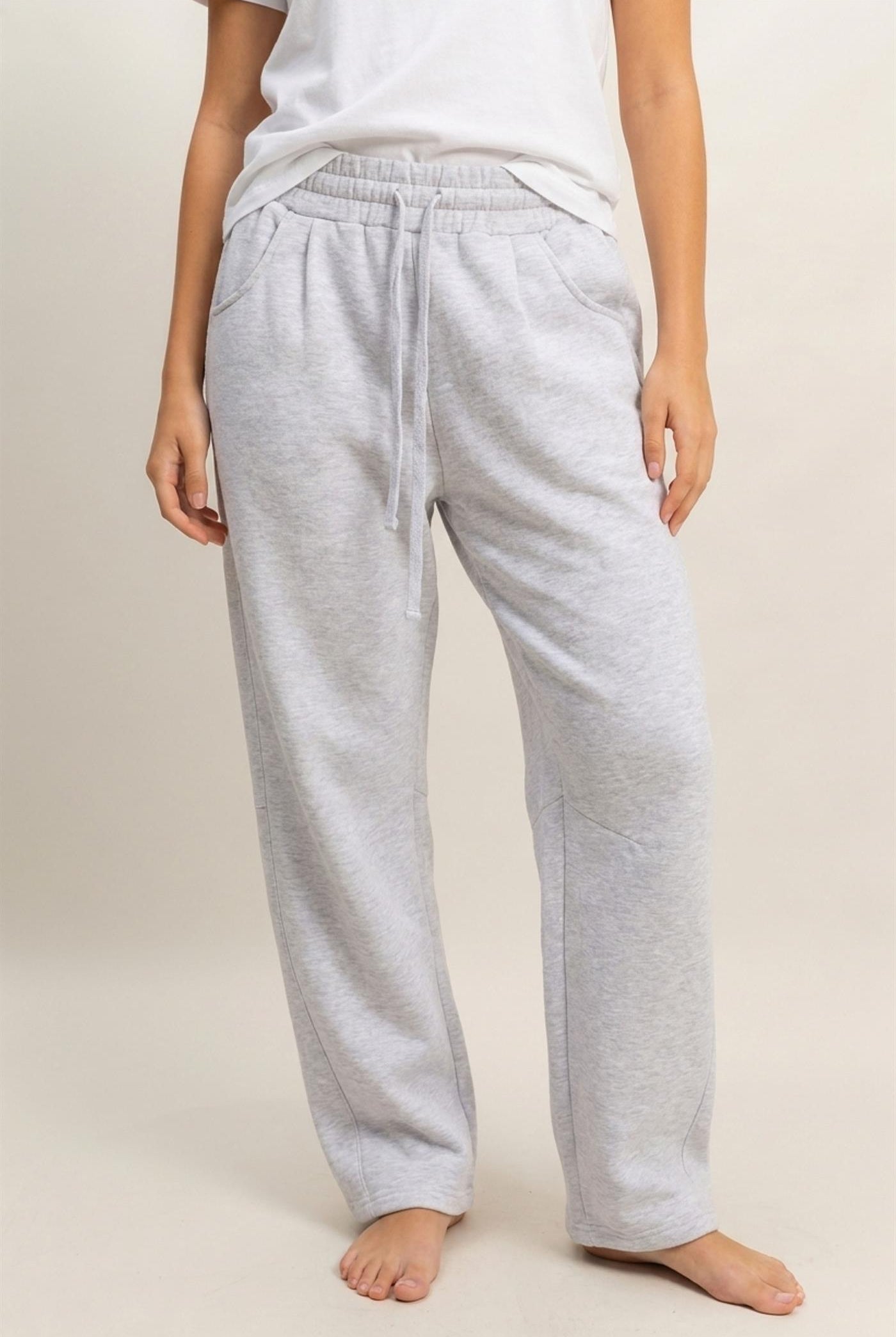 Wholesale Drawstring Waist Barrel Sweatpants Pants DZ26E290 HEATHER GRAY DOUBLE ZERO
