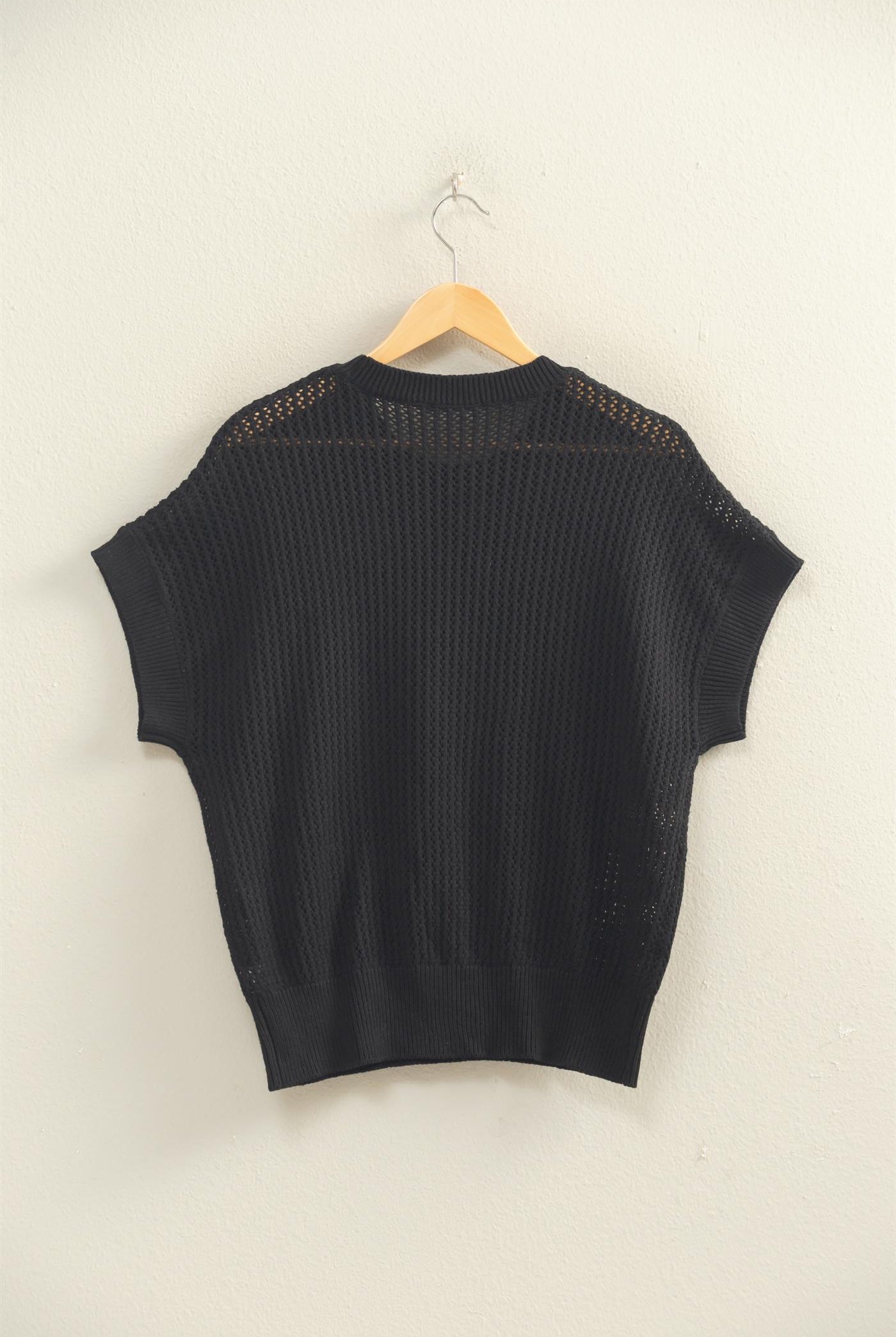 Wholesale Open-Knit Dolman Sleeve Top Clothing Tops DZ26A334 BLACK DOUBLE ZERO