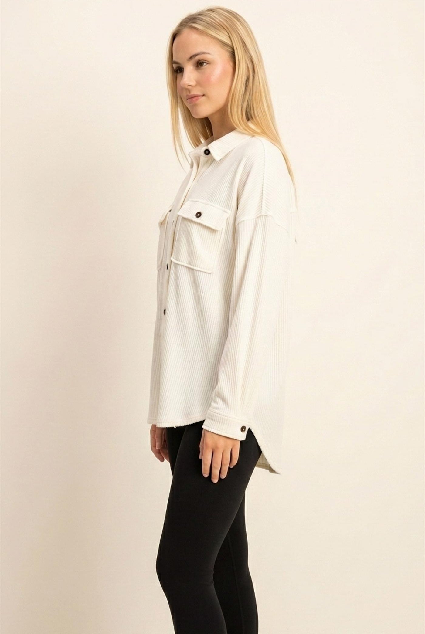 Wholesale Mineral Wash Waffle Knit Button-Up Shacket Coats & Jackets DZ26E249 CREAM DOUBLE ZERO