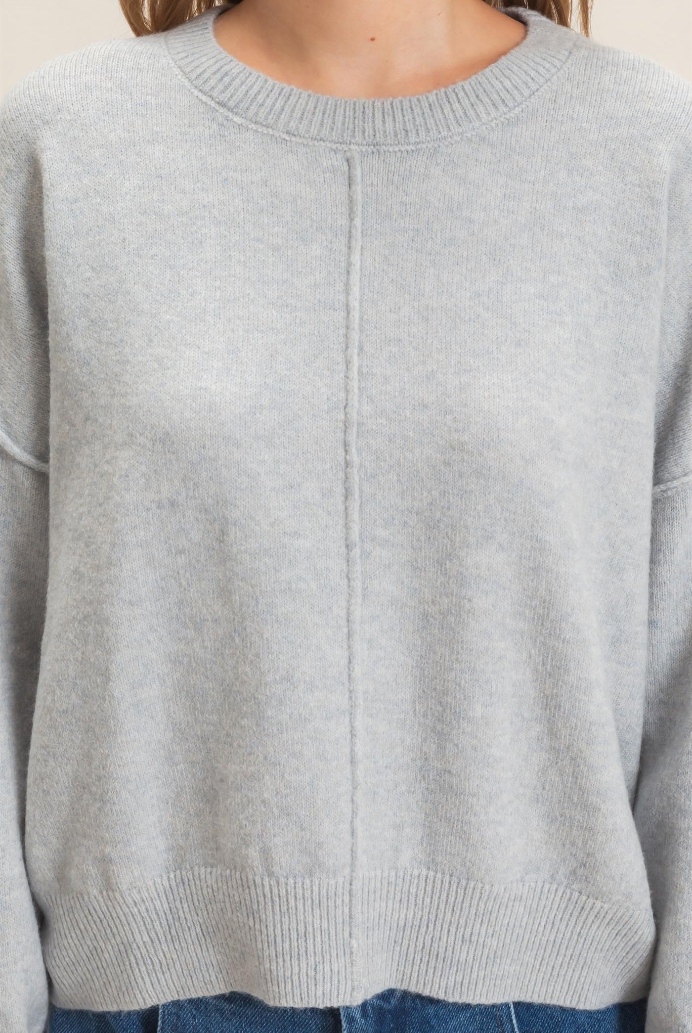 Wholesale Crew Neck Sweater With Ribbed Hem Sweaters HF26E203-D MISTY BLUE HYFVE