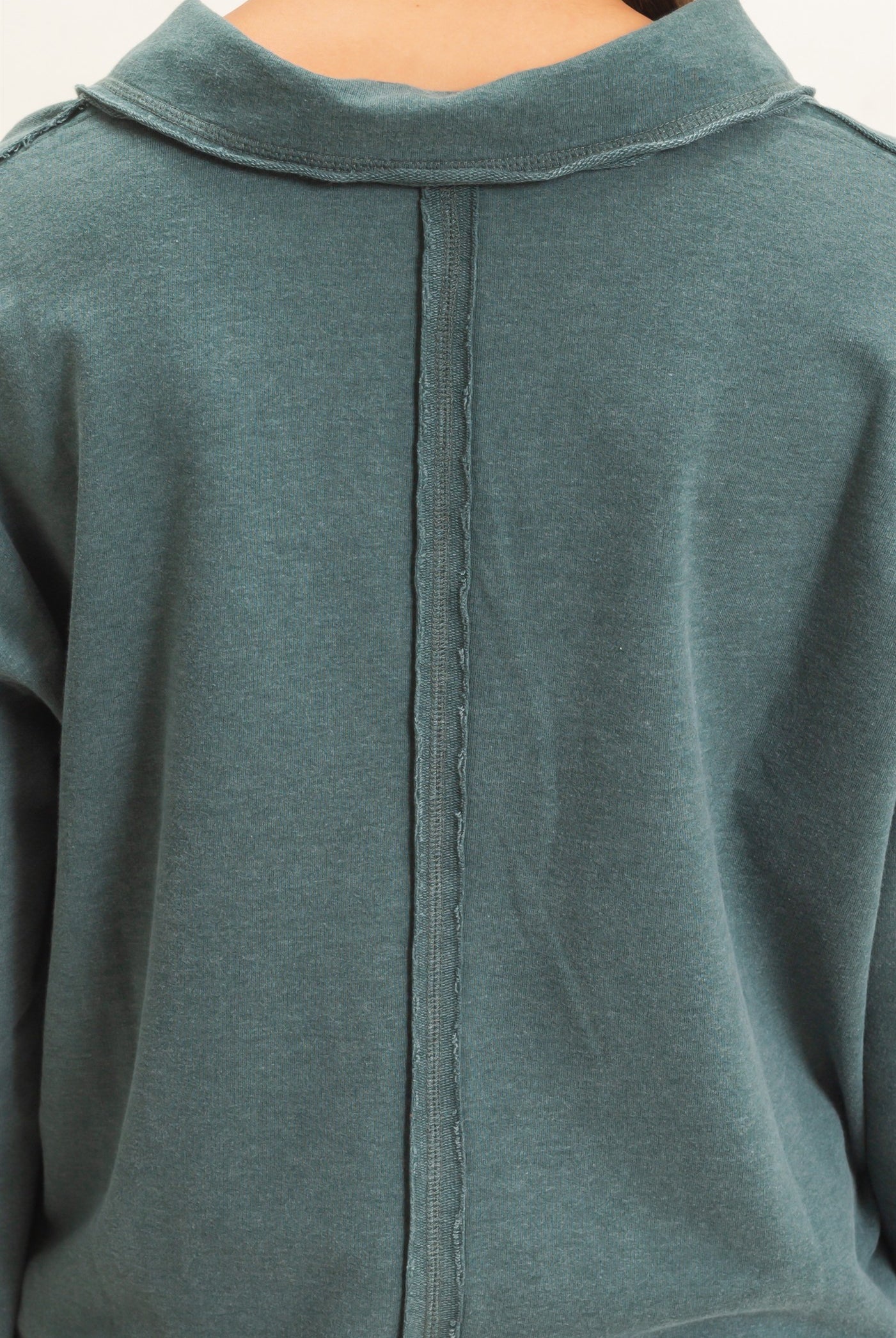 Wholesale Mineral Washed Polo Collar Long Sleeve Top Polos DZ26E887 DARK GREEN DOUBLE ZERO