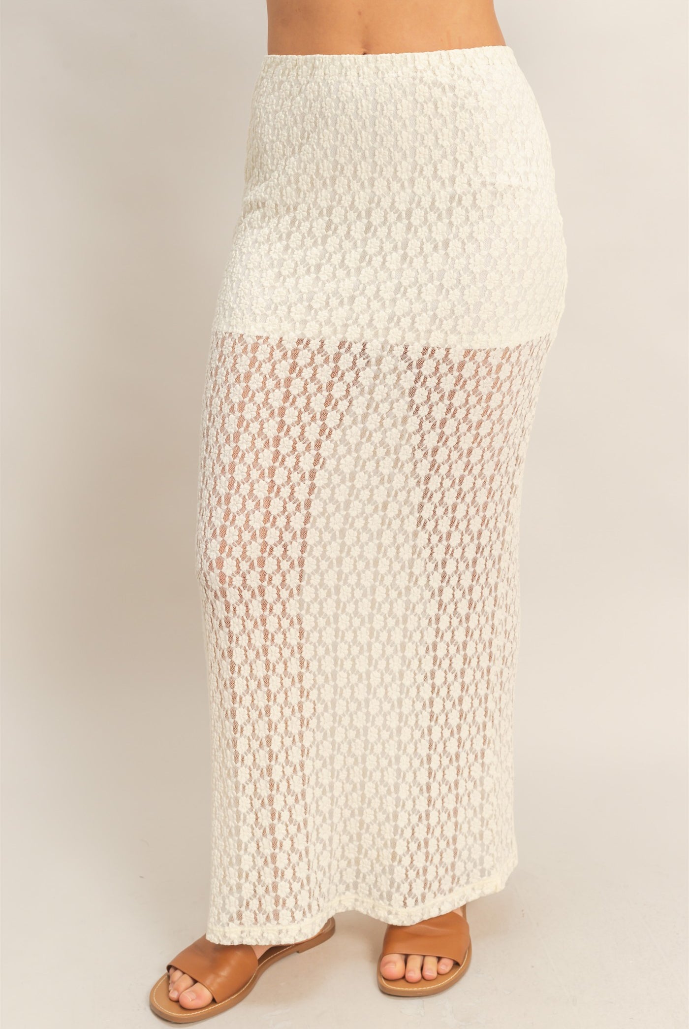 Wholesale Round Neck Lace Top & Lace Maxi Skirt Set Clothing DZ26C670-SET CREAM DOUBLE ZERO