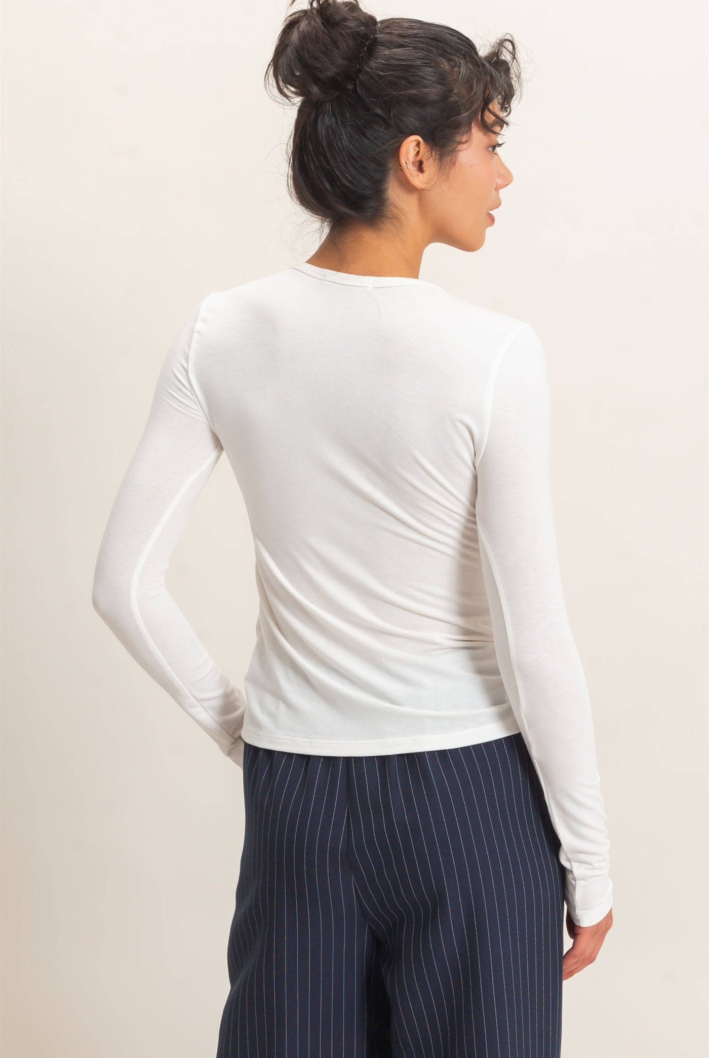 Wholesale Crew Neck Long Sleeve Top Clothing Tops DZ26E258 OFF WHITE DOUBLE ZERO