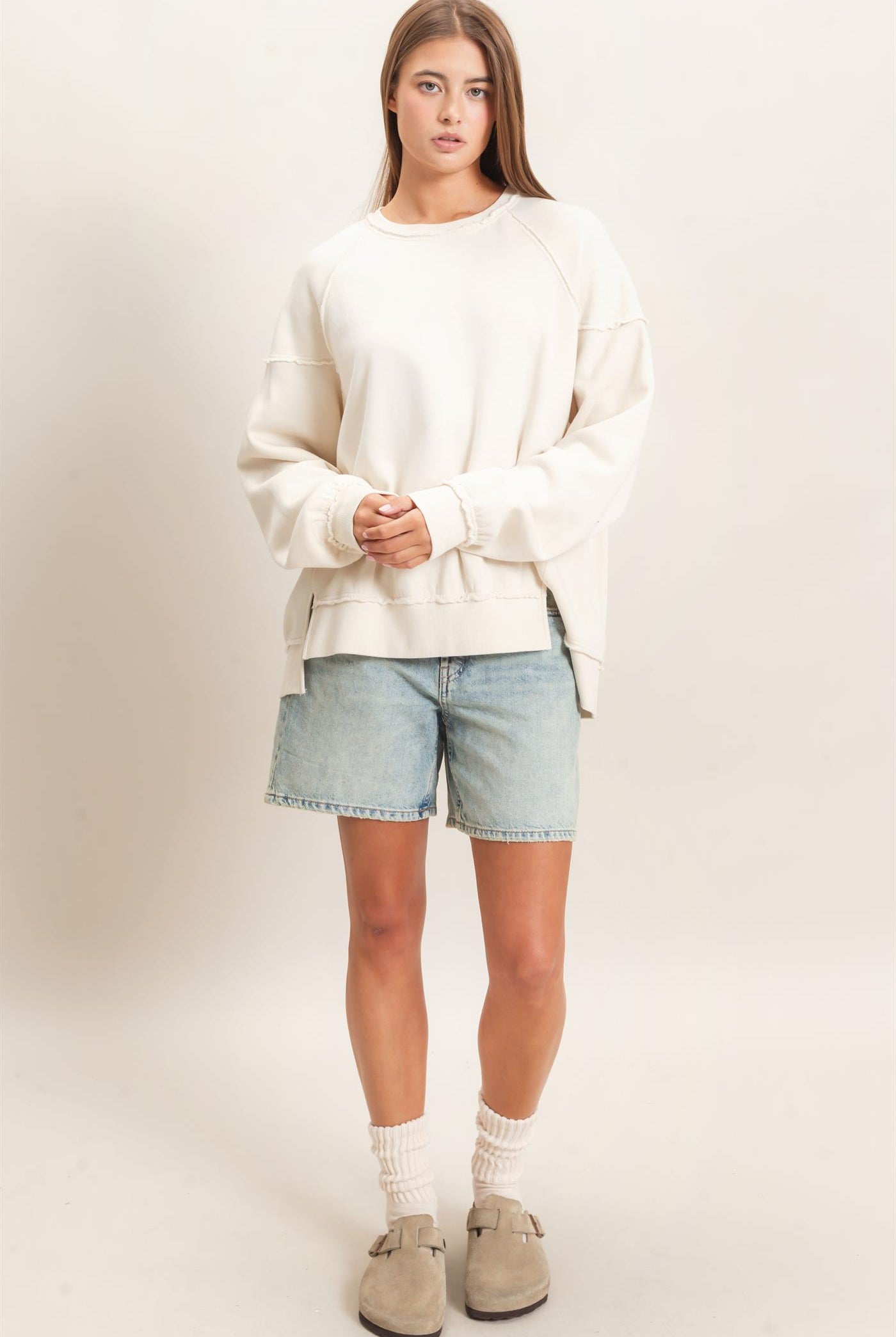 Wholesale Acid Wash Raw Edge Sweatshirt Sweatshirts DZ26C910 ALPACA DOUBLE ZERO