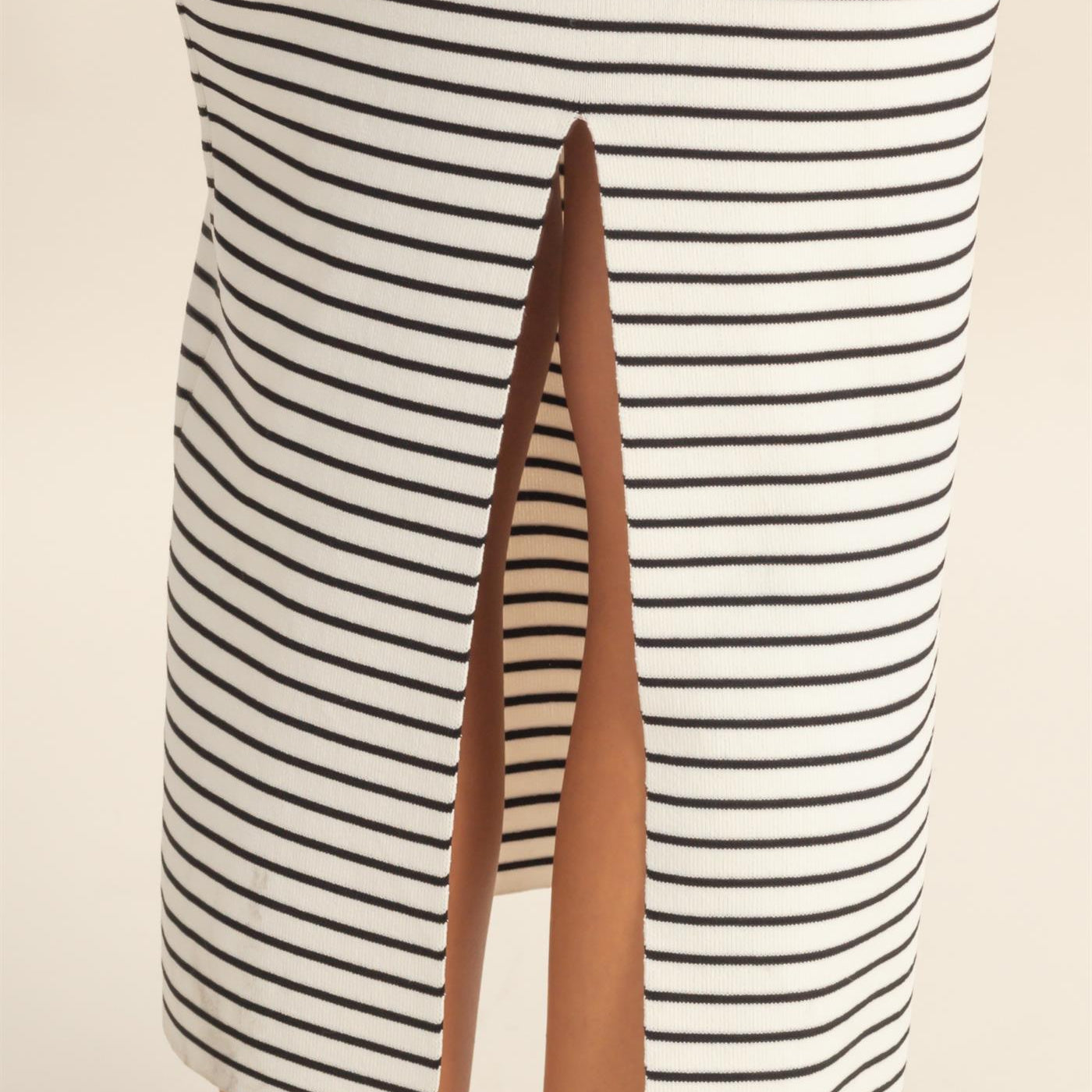 Wholesale Striped Bodycon Midi Dress With Back Slit Dresses DZ26C340 WHITE DOUBLE ZERO