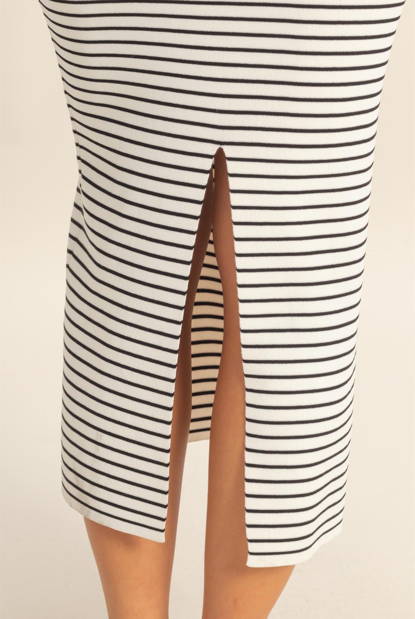 Wholesale Striped Bodycon Midi Dress With Back Slit Dresses DZ26C340 WHITE DOUBLE ZERO
