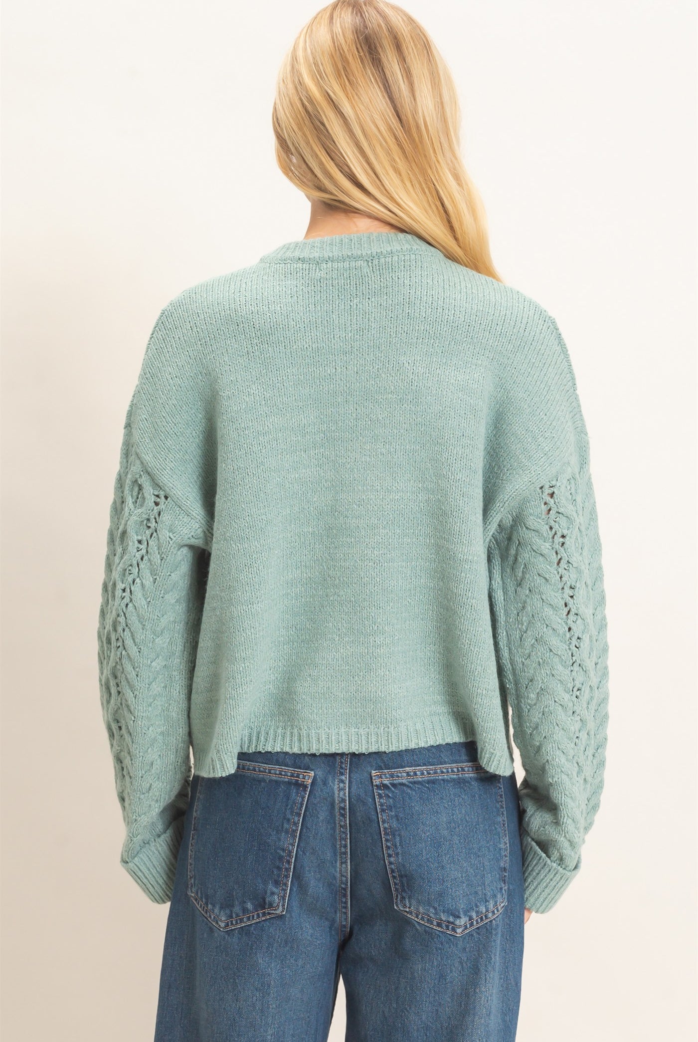 Wholesale Cable Knit Henley Sweaters HF26E552 CALMING GREEN HYFVE