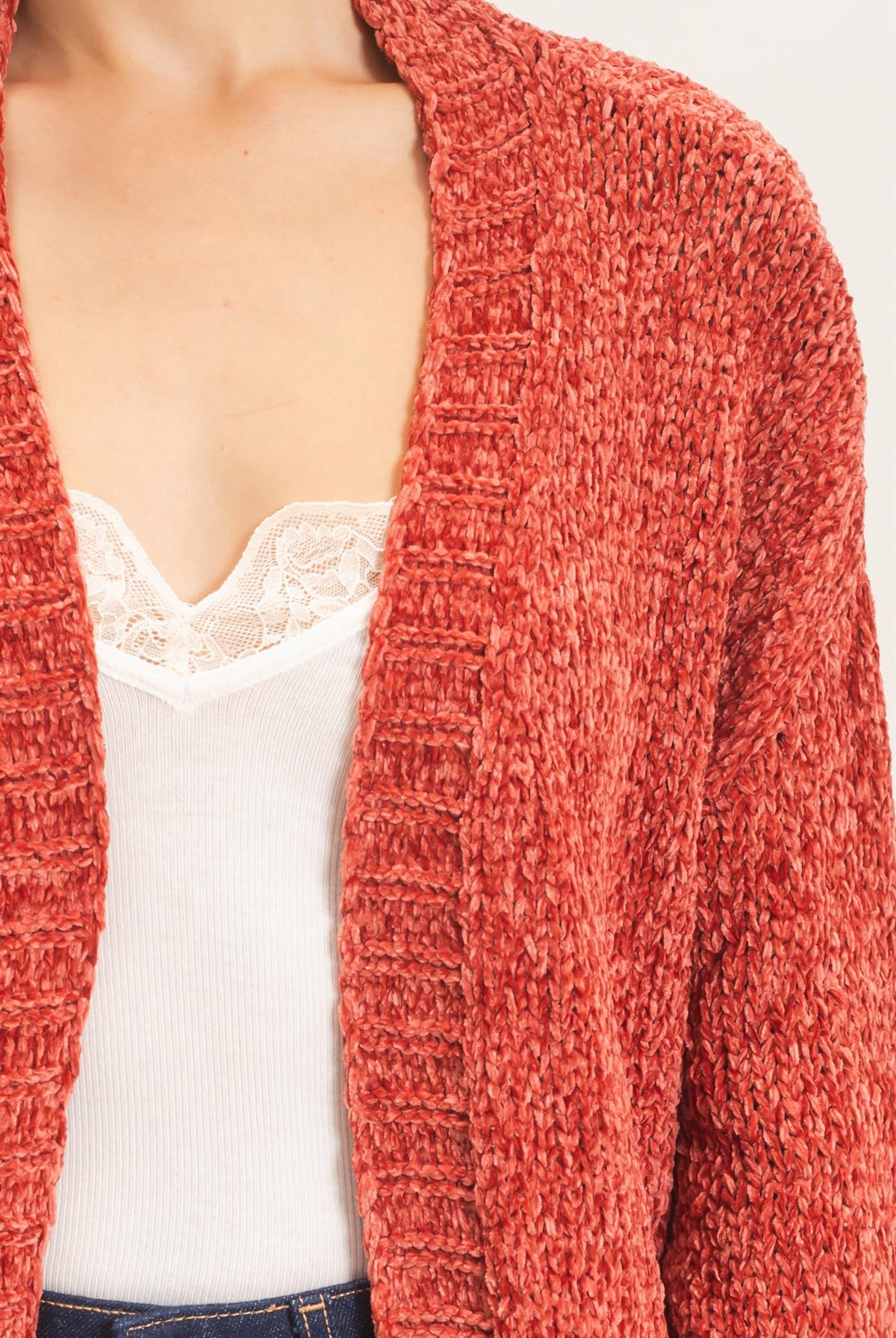 Wholesale Patch Pocket Chenille Cardigan Cardigans HF26E839 RUST HYFVE