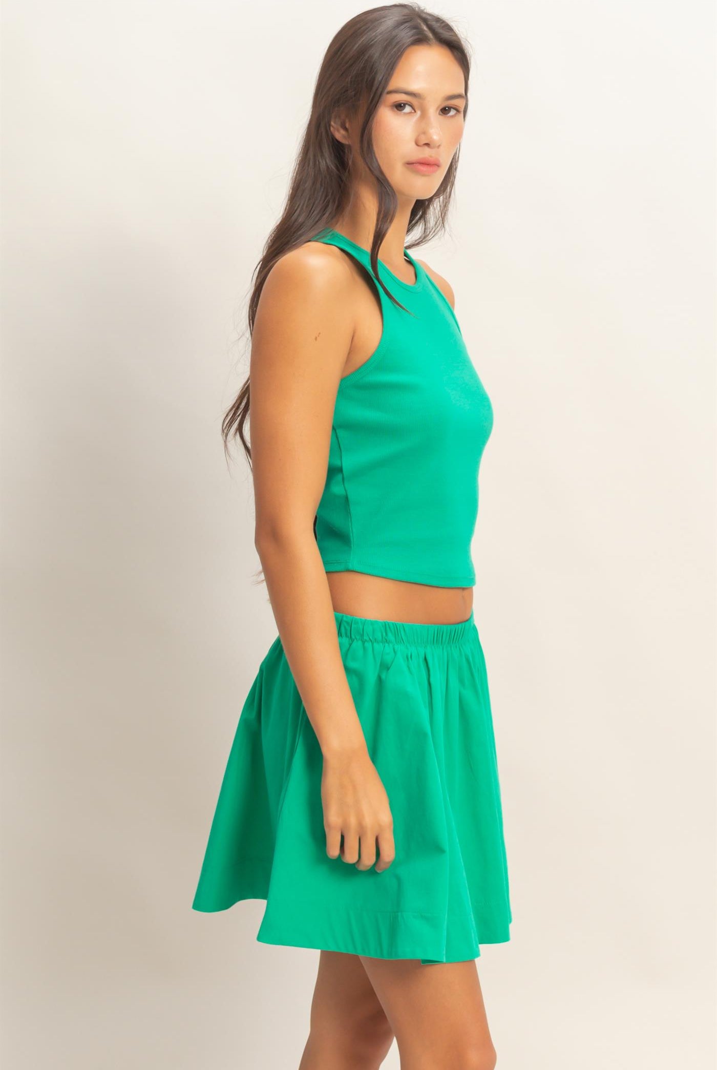 Wholesale Sleeveless Ribbed Top And Skirt Set Clothing DZ26C346-SET GREEN DOUBLE ZERO