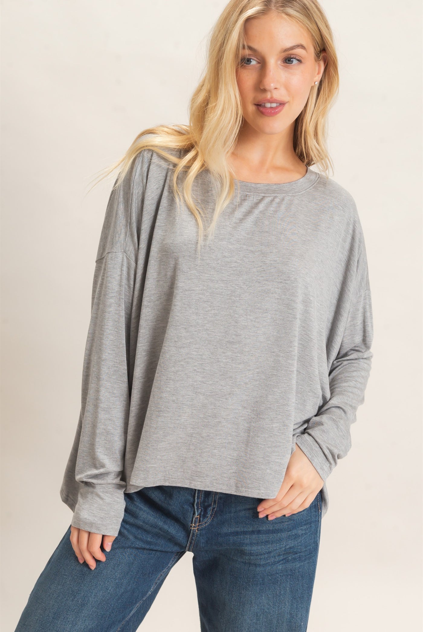 Wholesale Boat Neck Boxy Top Clothing Tops HF26F298 H.GRAY HYFVE