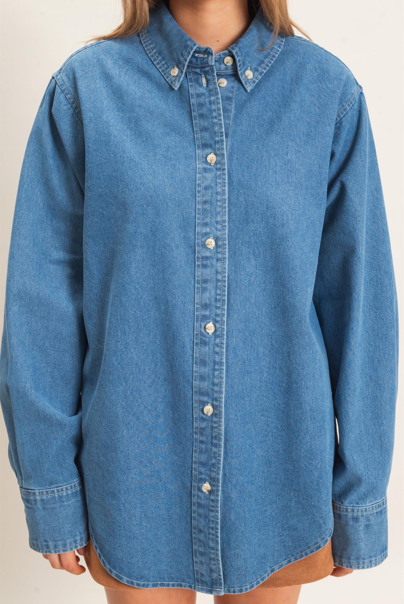 Wholesale Button-Up Denim Shirt Shirts HF26E420 LIGHT DENIM HYFVE