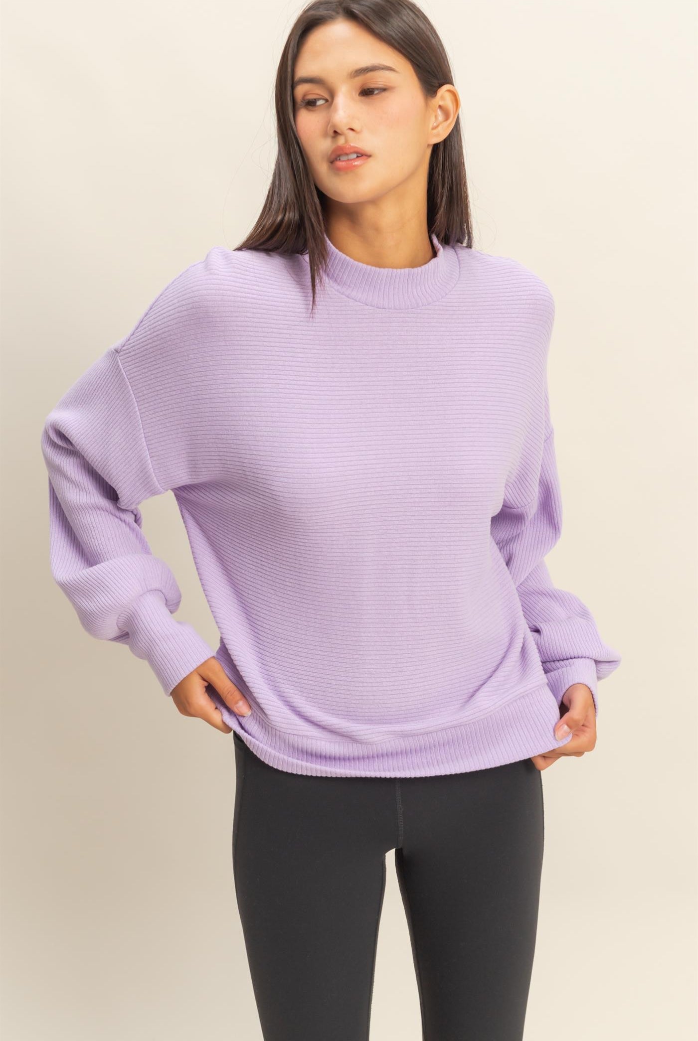 Wholesale Ribbed Balloon Sleeve Top Clothing Tops DZ24A099 TARO DOUBLE ZERO