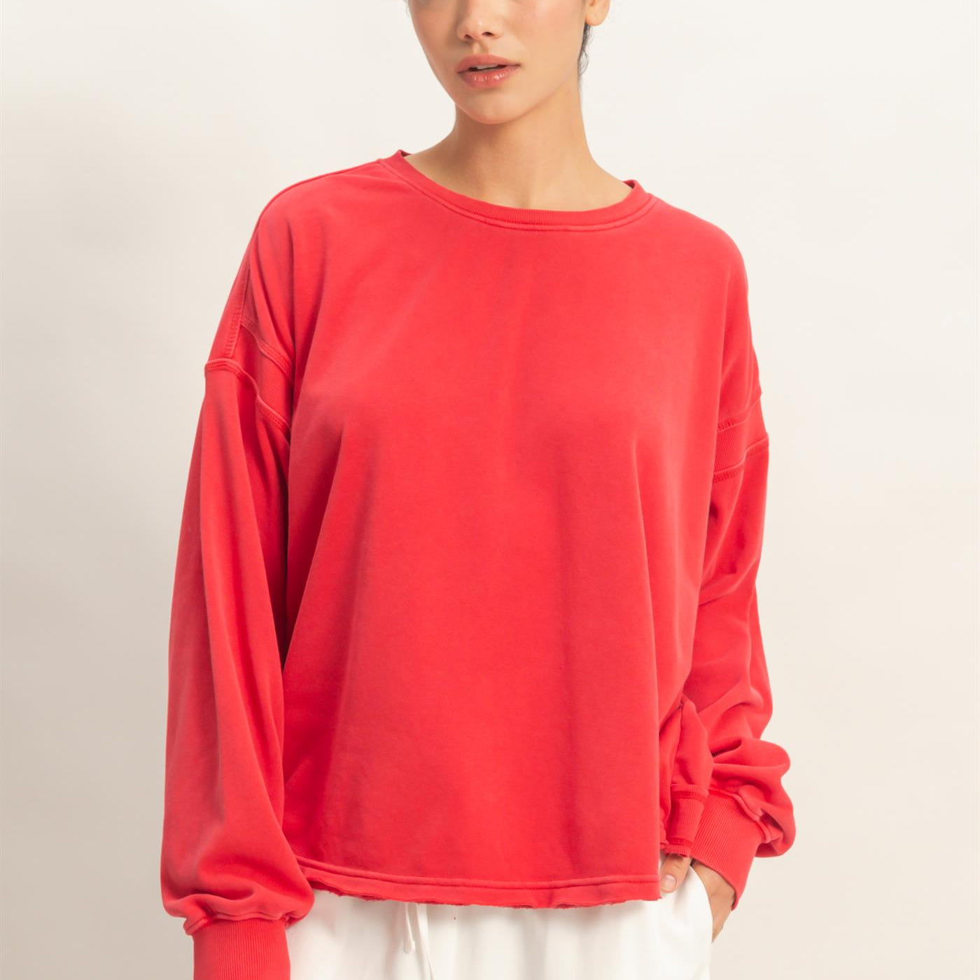 Wholesale Oversized Cross Detail Open Back Sweatshirt Clothing Tops DZ26E050 RED DOUBLE ZERO