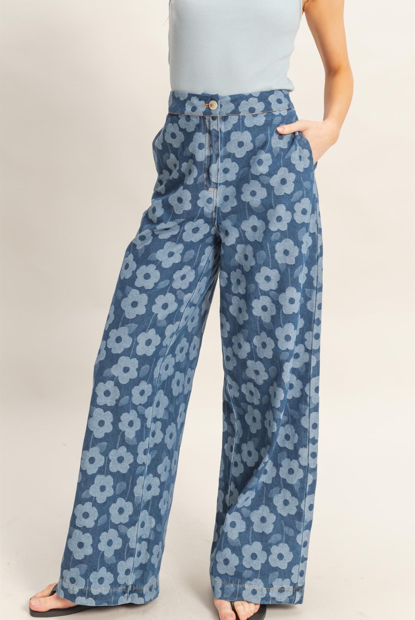 Wholesale Floral Wide-Leg Pants Pants HF26A818 MEDIUM BLUE HYFVE
