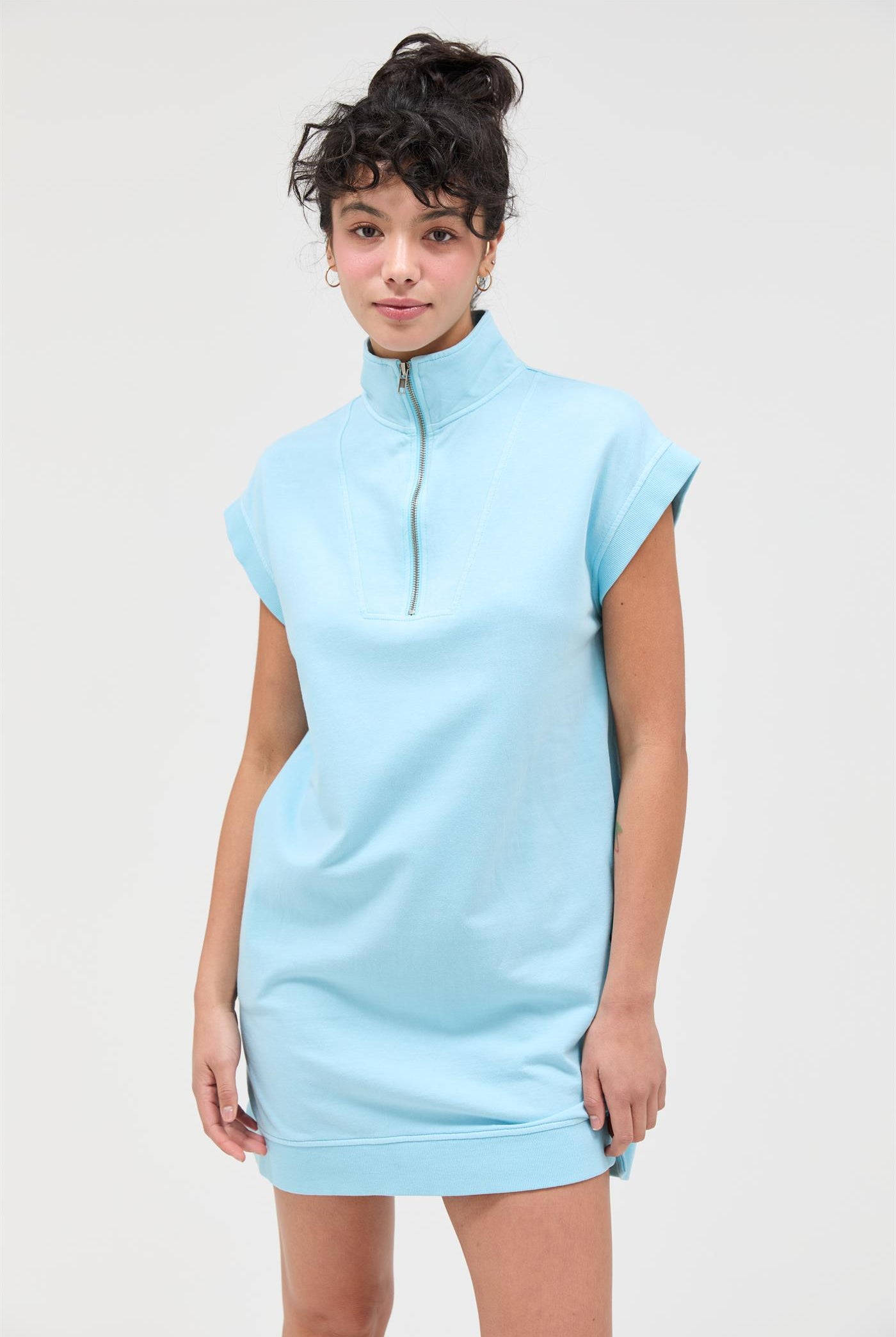 Wholesale Half Zip Up Mock Neck Mini Dress Dresses DZ26A030 BLUE DOUBLE ZERO