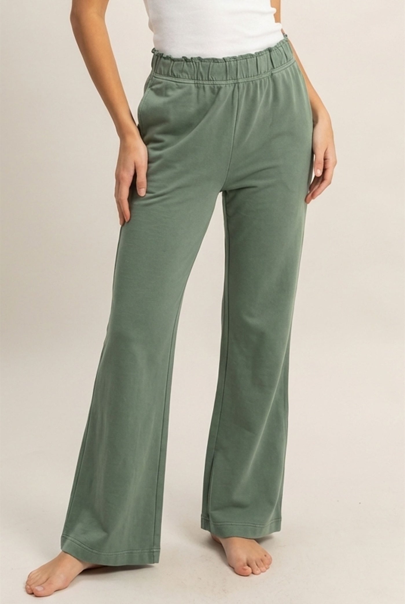 Wholesale High Waist Flare Pants Pants DZ24C346-D GRAY GREEN DOUBLE ZERO