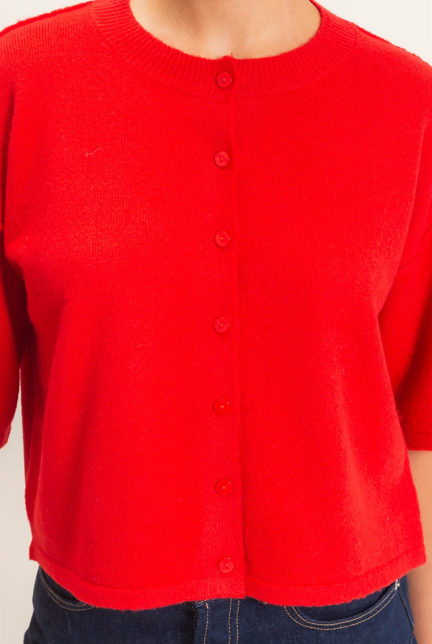 Wholesale Drop Shoulder Short Sleeve Cardigan Cardigans DZ26E238 RED DOUBLE ZERO