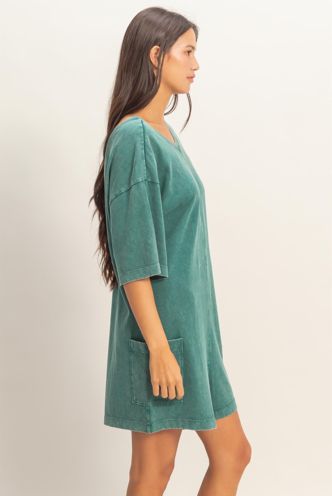 Wholesale Mineral Washed V-Back Romper Clothing DZ26A326 DARK TEAL HYFVE