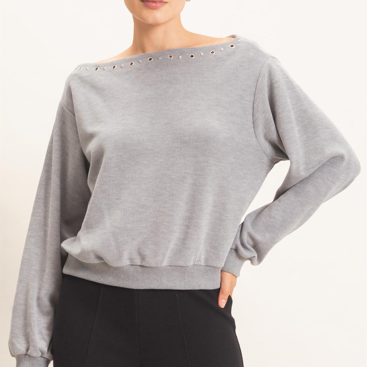 Wholesale Studded Crew Neck Sweatshirt Sweatshirts HF26E545 HEATHER GRAY HYFVE