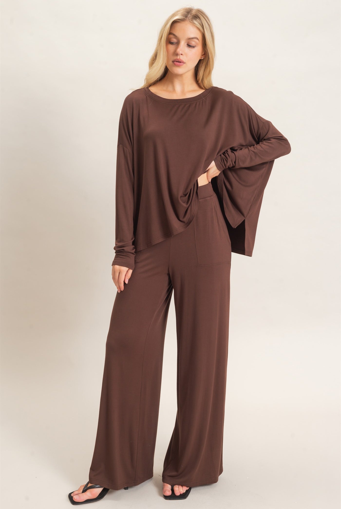 Wholesale Boat Neck Boxy Top Clothing Tops HF26F298 ESPRESSO HYFVE