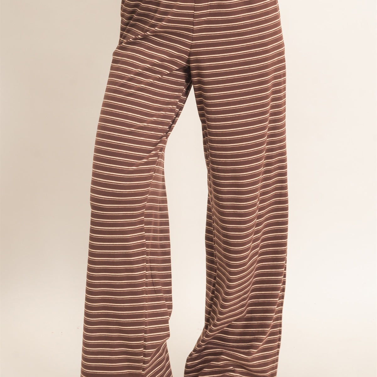 Wholesale Striped Elastic Waist Pants Pants HF26C677 BROWN HYFVE