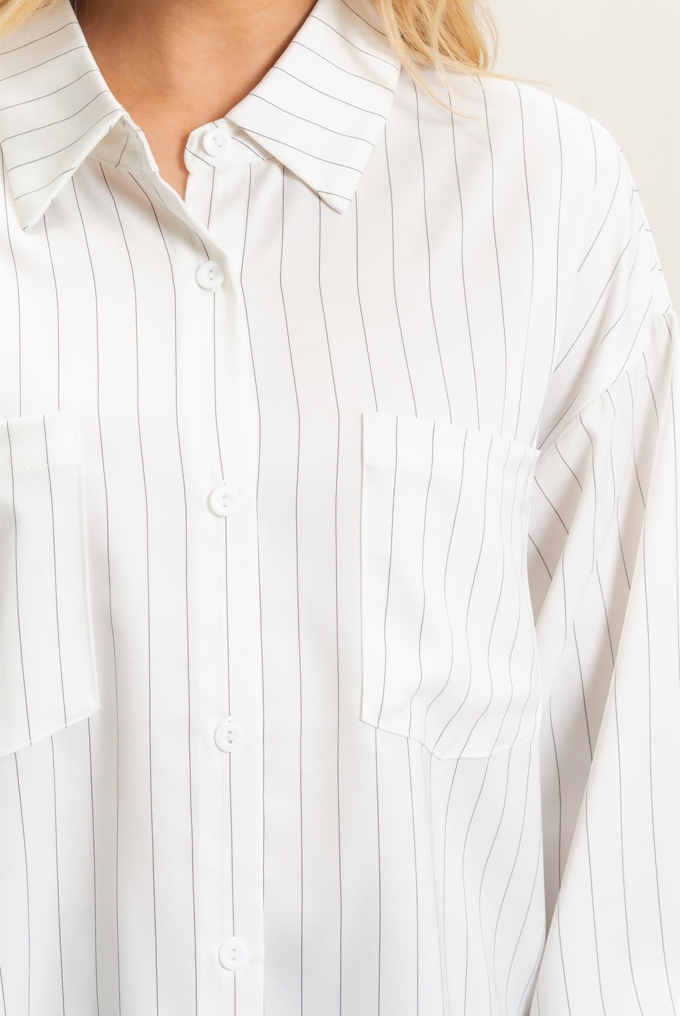 Wholesale Striped Button-Up Blouse Blouses HF26C953 WHITE HYFVE