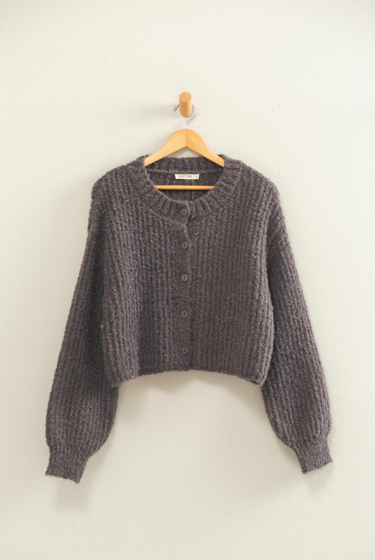 Wholesale Boucle Knit Button Front Cardigan Cardigans DZ26E270 CHARCOAL DOUBLE ZERO