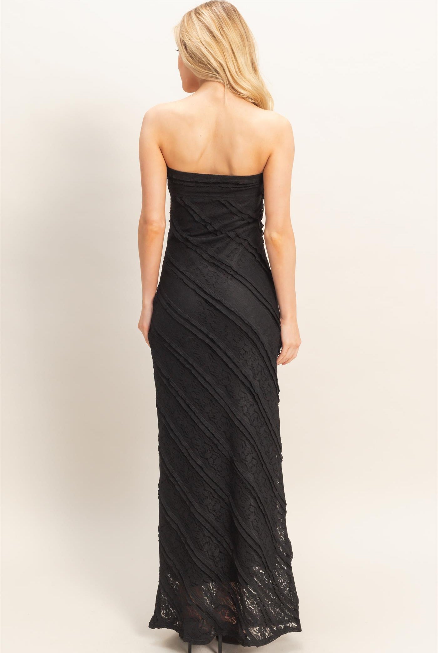 Wholesale Strapless Ruched Maxi Dress Dresses HF26A105 BLACK HYFVE