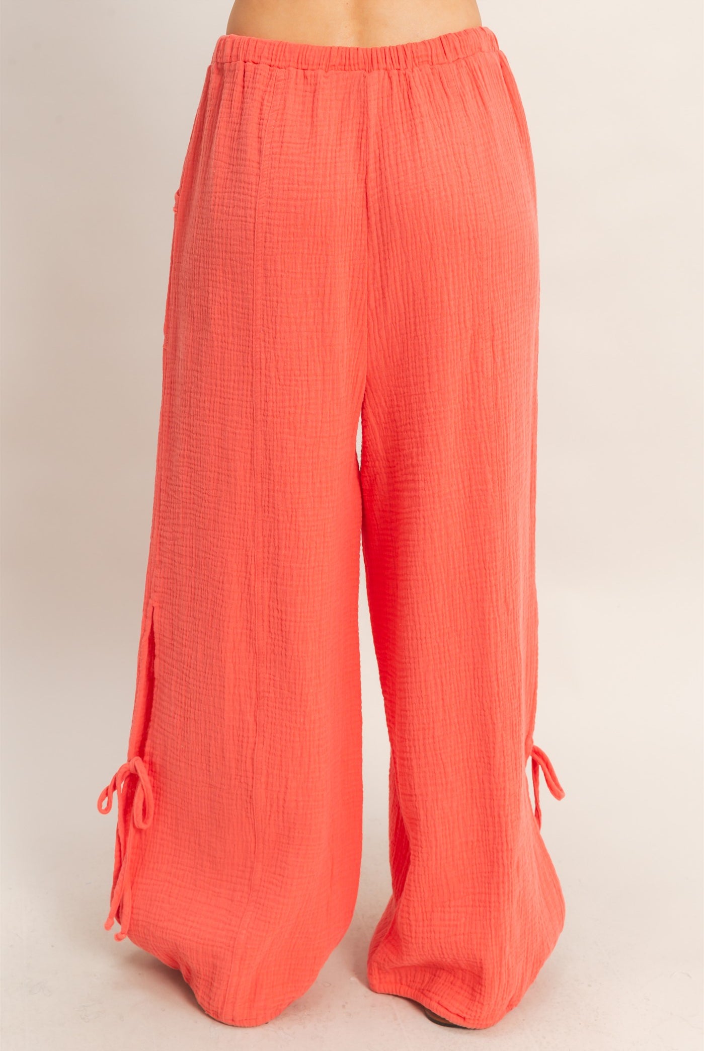 Wholesale Gauze Drawstring Jogger Pants Joggers HF26A822 RED ORANGE HYFVE