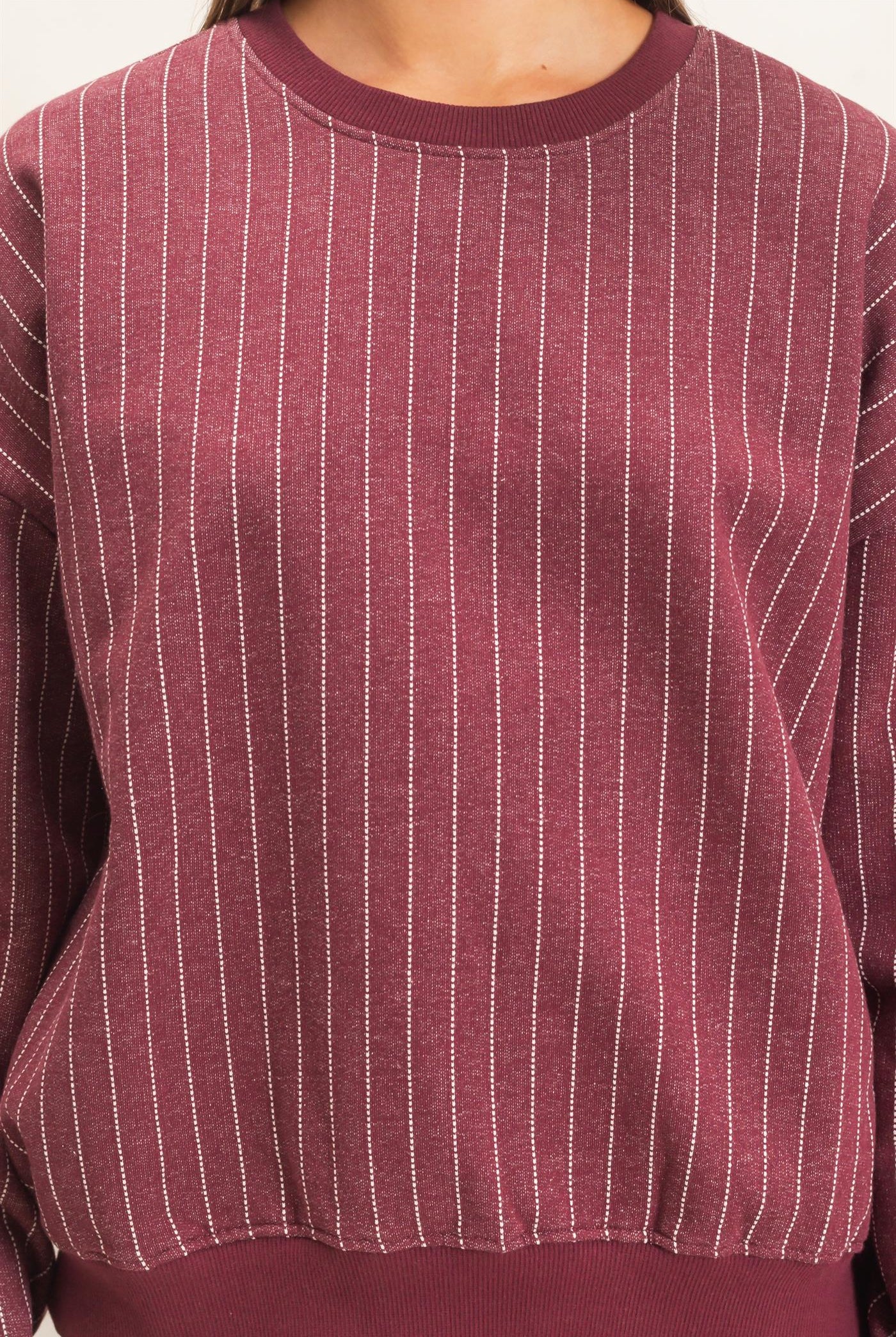 Wholesale Pinstripe Crew Neck Sweatshirt Sweatshirts DZ26E627 DARK CHERRY DOUBLE ZERO
