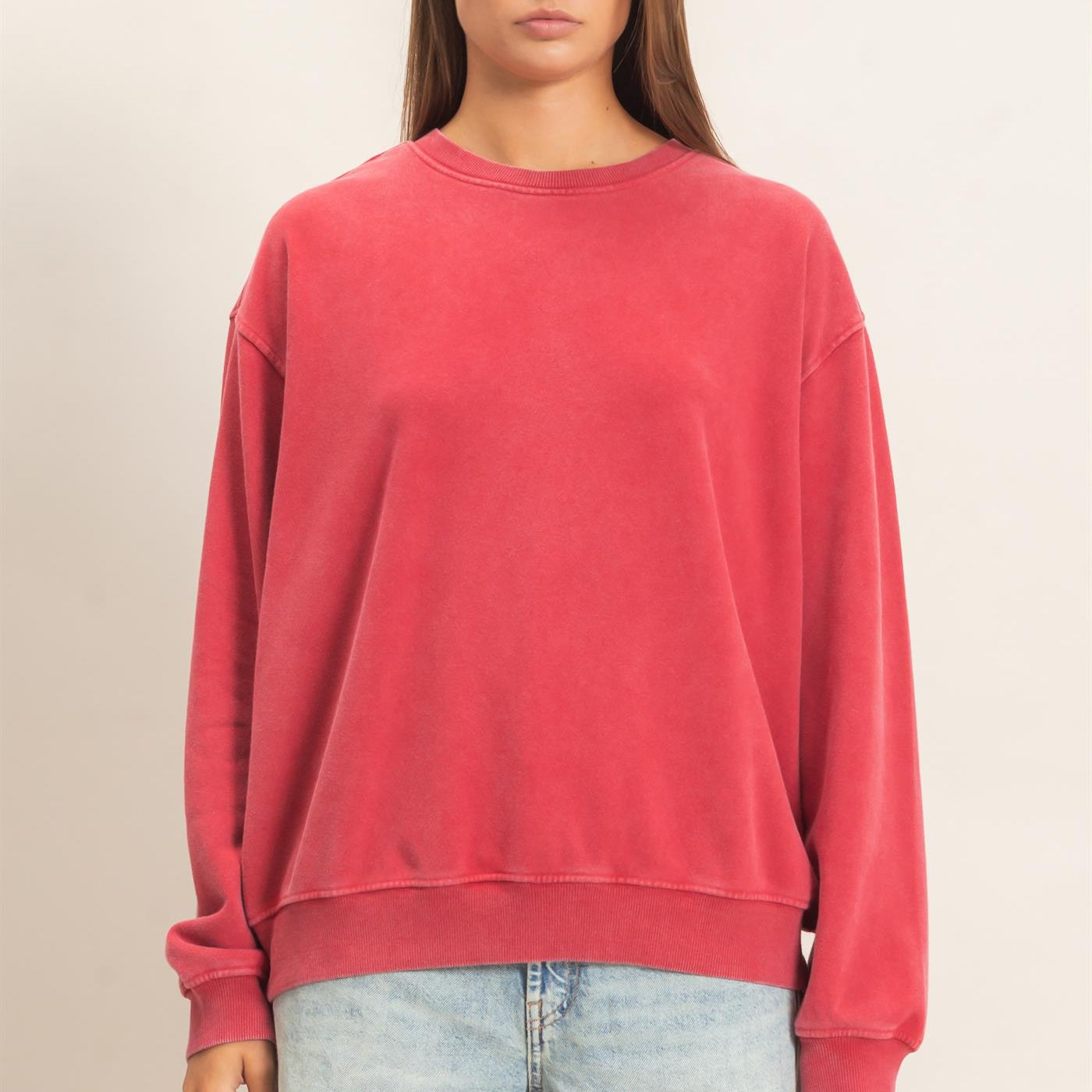Wholesale Mineral Wash Crew Neck Sweatshirt Sweatshirts DZ26E990 DARK RED DOUBLE ZERO