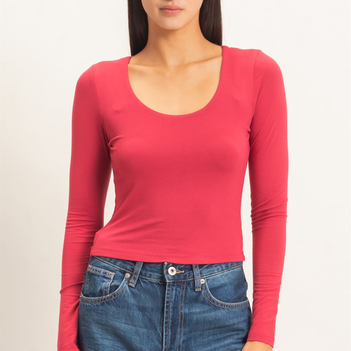 Wholesale Scoop Neck Long Sleeve Top Clothing Tops DZ26E250 DARK RED DOUBLE ZERO