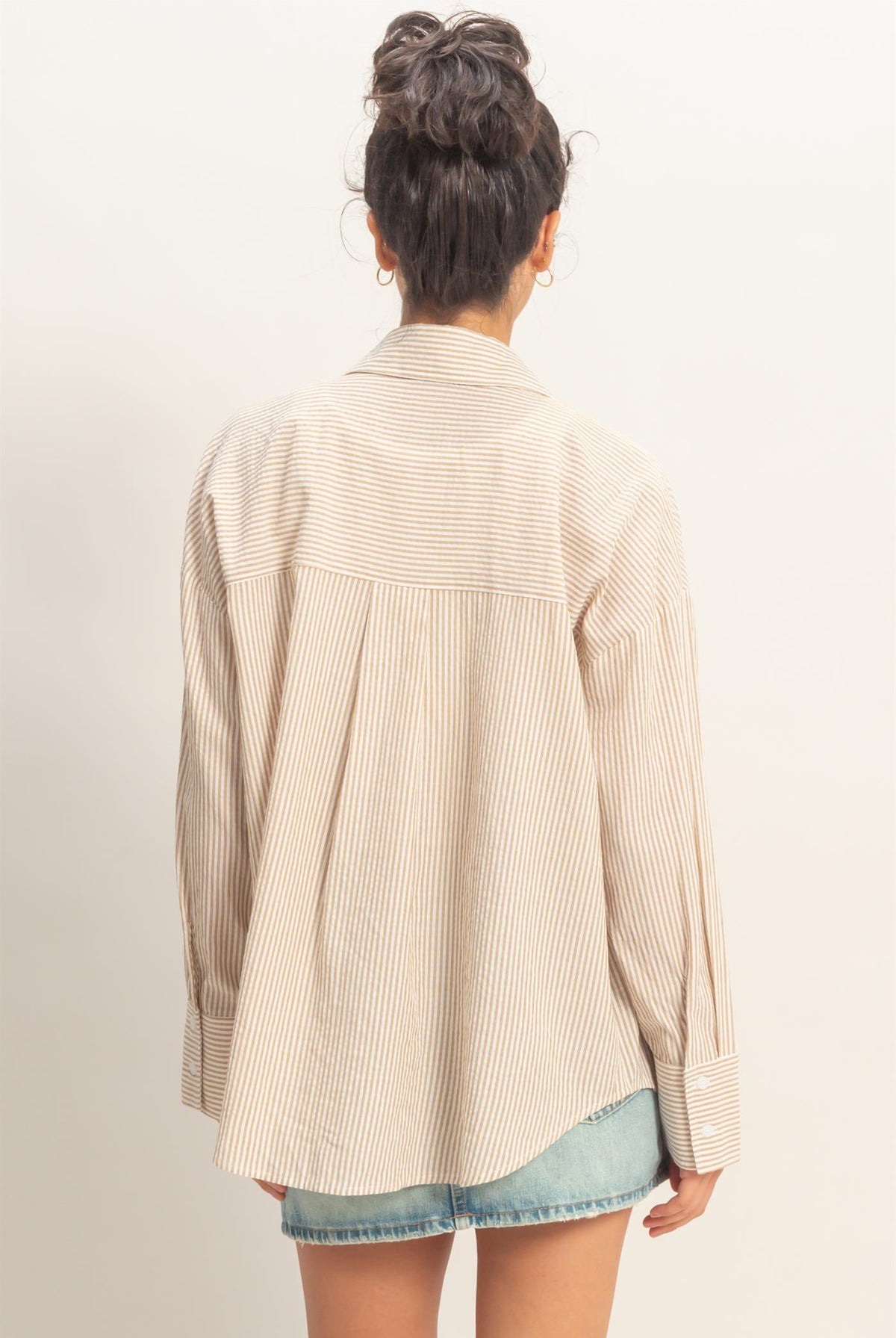 Wholesale Striped Button-Up Shirt Shirts DZ26A737 TAUPE DOUBLE ZERO