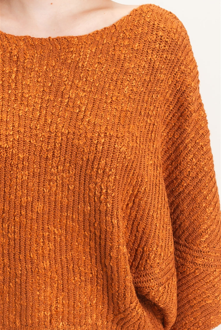 Wholesale Ribbed Boat Neck Sweater Sweaters HF26F201 BROWN HYFVE