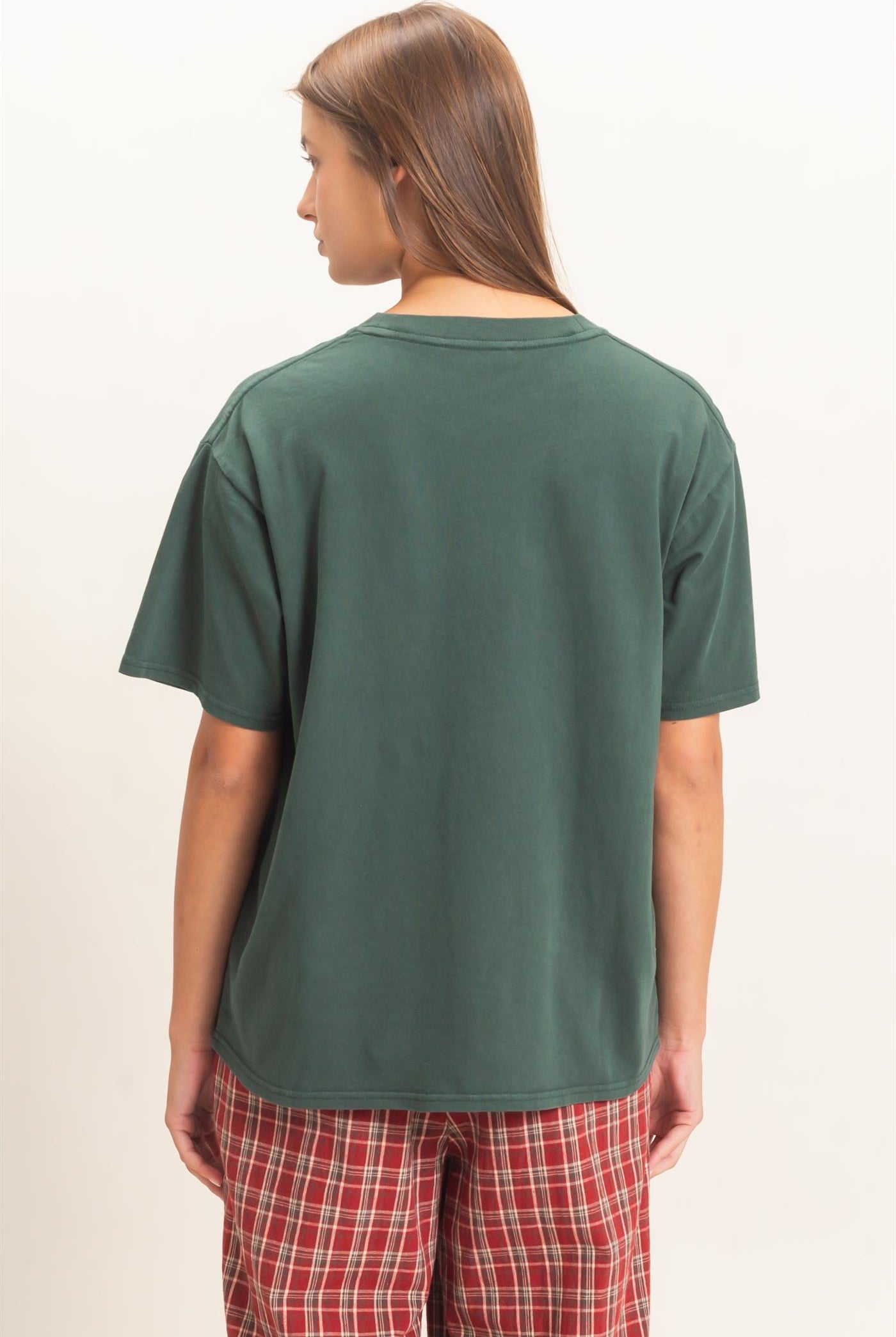 Wholesale Crew Neck Pigment Dye T-Shirt Clothing Tops DZ26E448 DARK GREEN DOUBLE ZERO