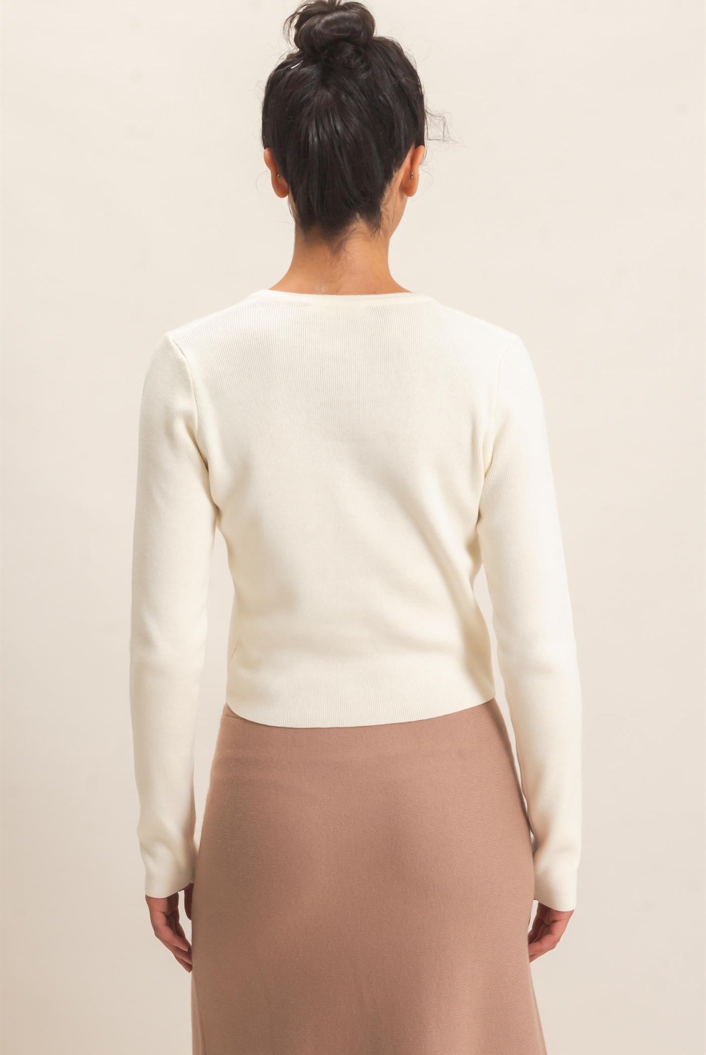 Wholesale Ribbed Crew Neck Cardigan Cardigans DZ27A153 CREAM DOUBLE ZERO