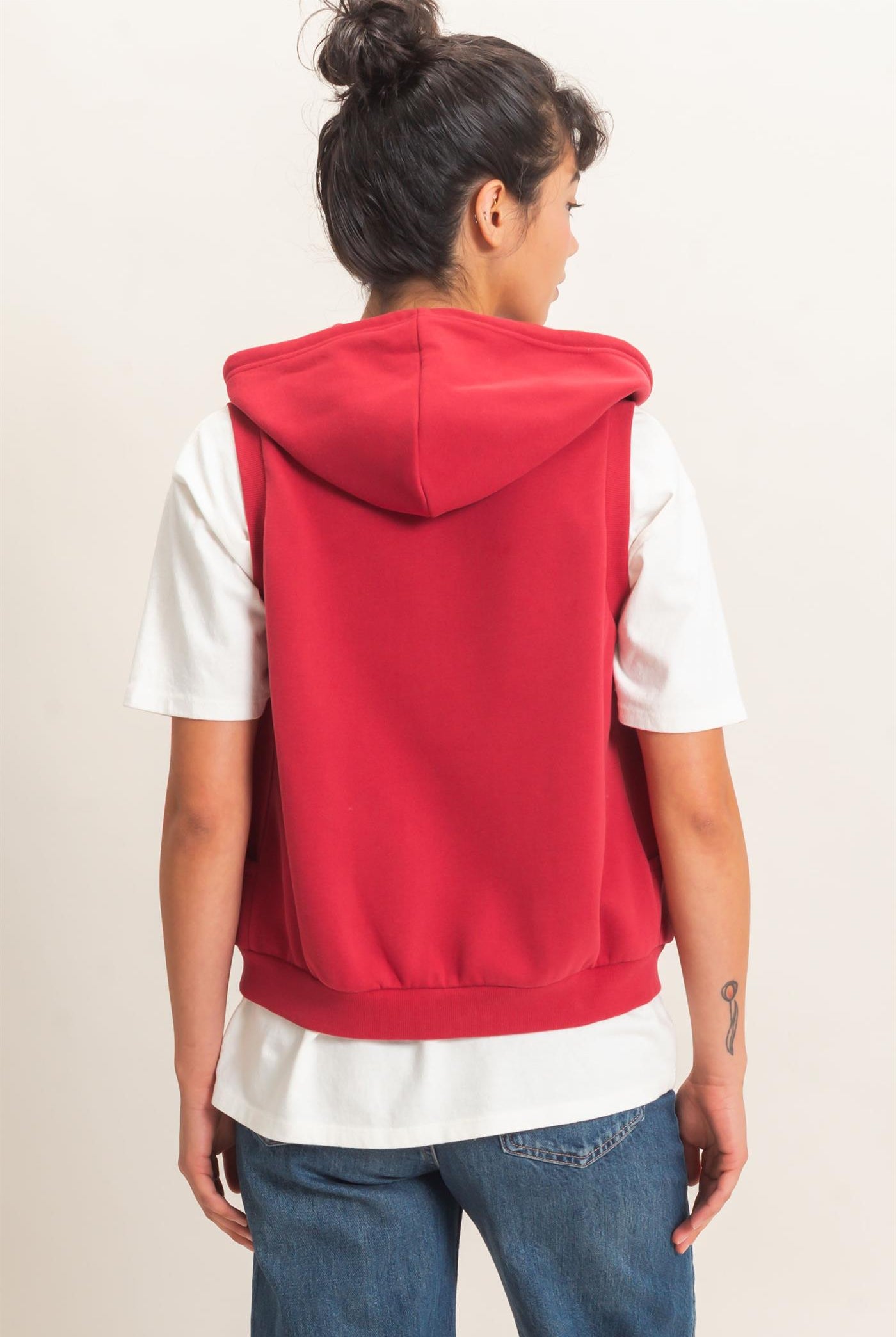 Wholesale Sleeveless Zip Up Hoodie Hoodies DZ26E330 DARK RED DOUBLE ZERO
