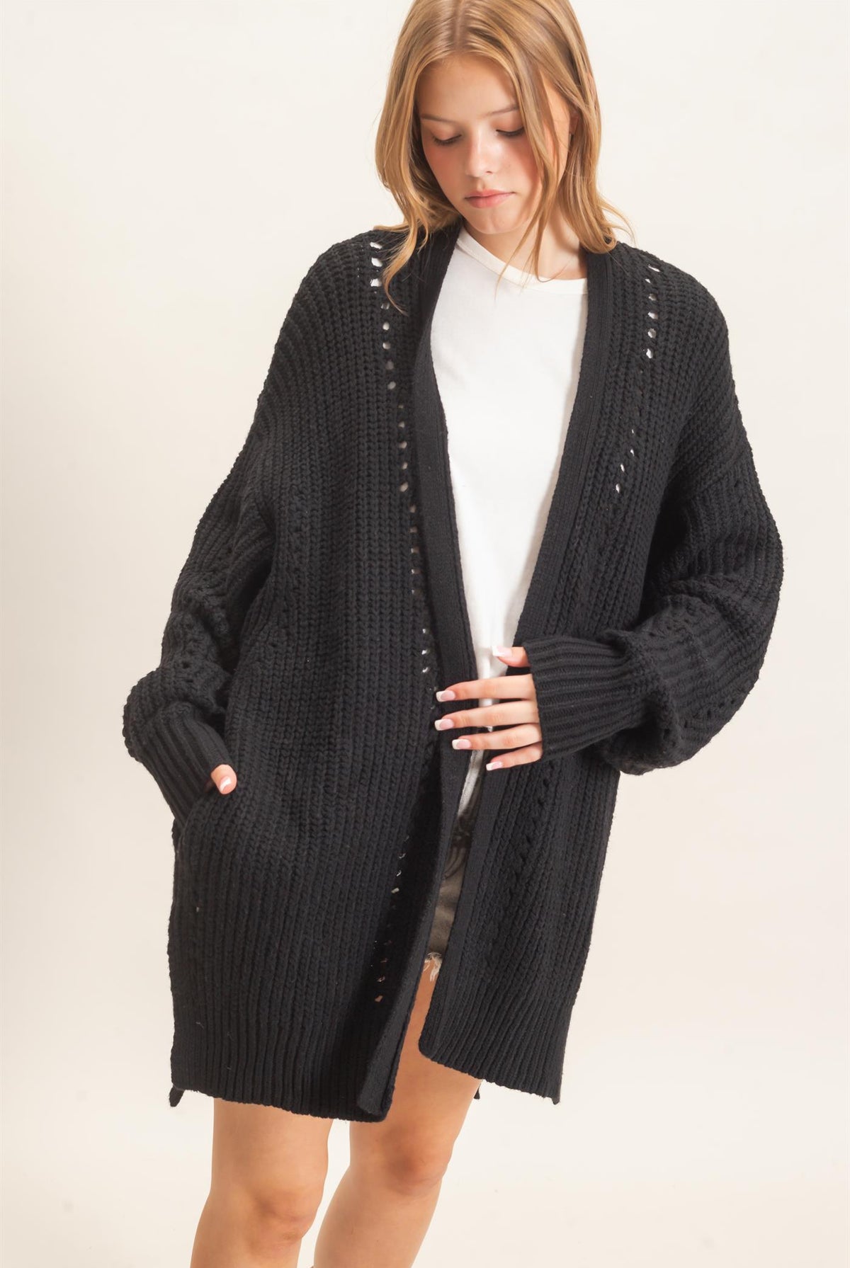 Wholesale Open-Front Cardigan Cardigans HF26C410 BLACK HYFVE