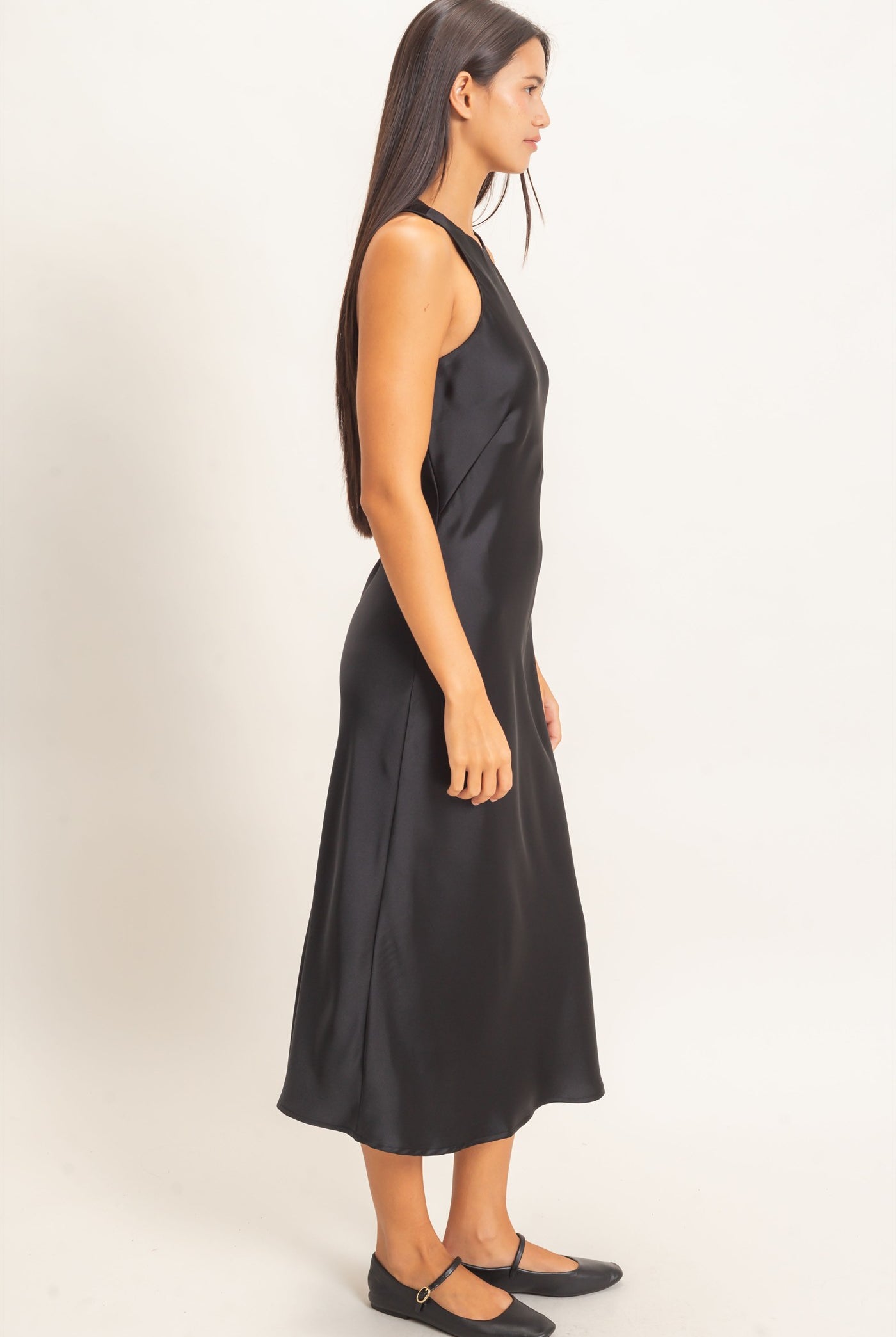 Wholesale Sleeveless Satin Midi Dress Dresses DZ26E257 BLACK DOUBLE ZERO