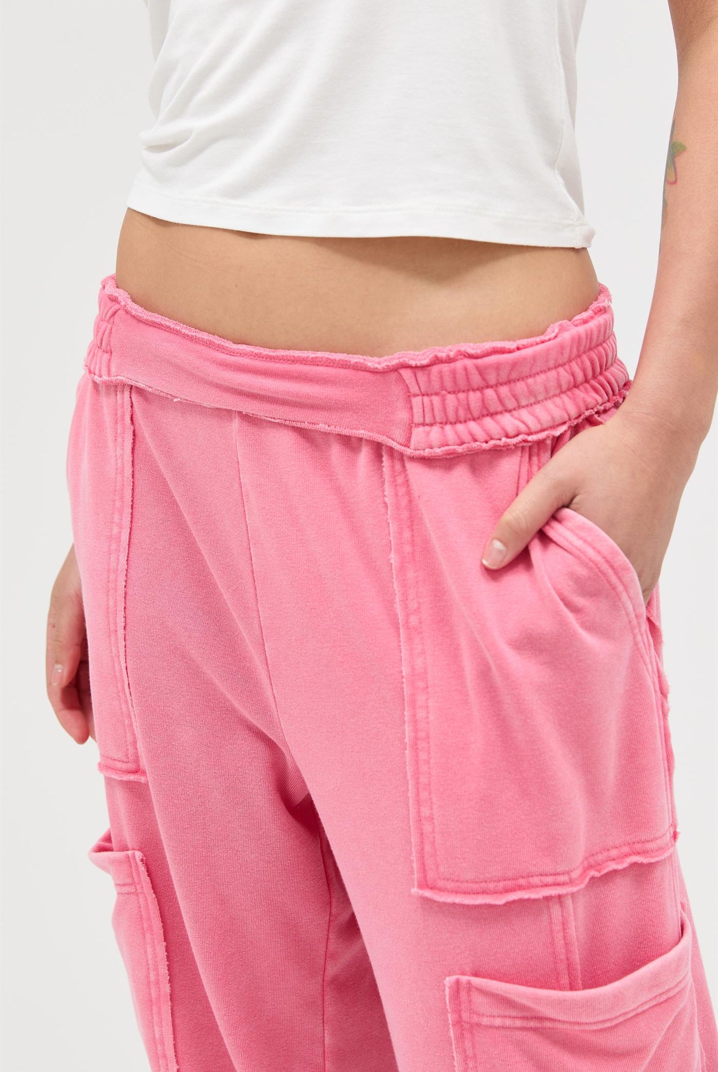 Wholesale Mineral Wash Wide Leg Cargo Pants Pants DZ26A256 TAFFY PINK DOUBLE ZERO