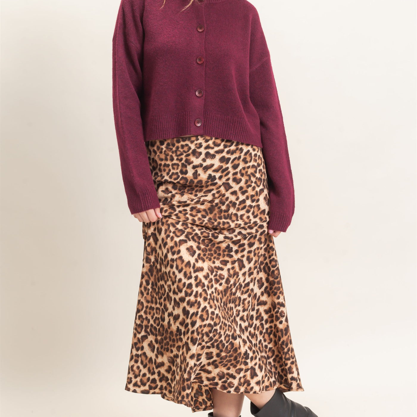 Wholesale Leopard Print Midi Skirt Skirts HF26F159 BROWN DOUBLE ZERO