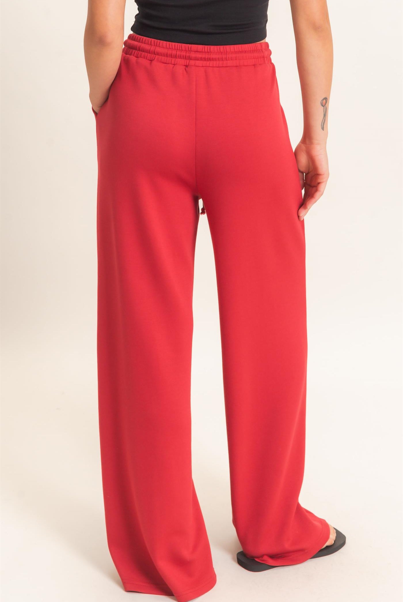 Wholesale Drawstring Waist Pintuck Wide Leg Pants Pants DZ26E384 DARK RED HYFVE